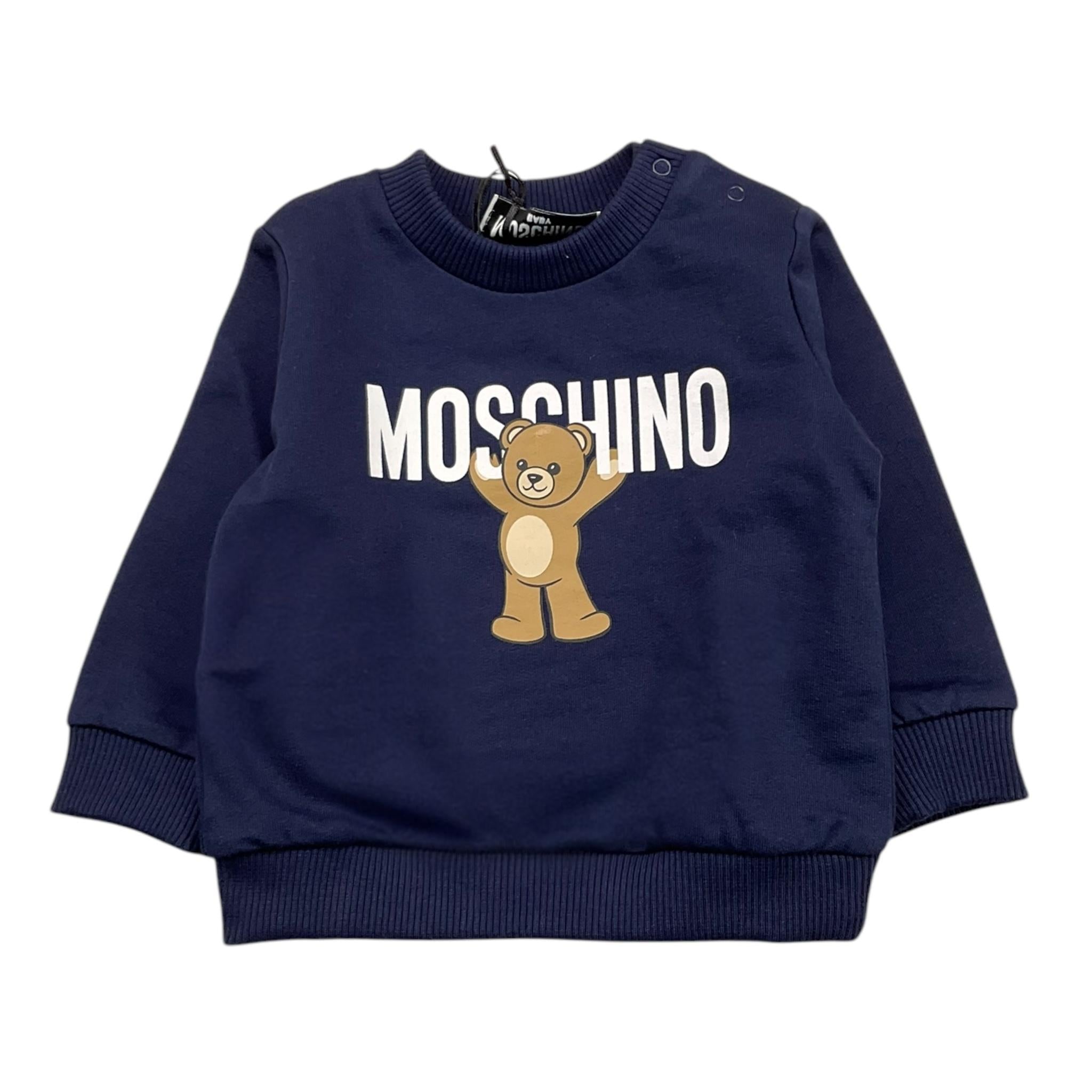 MOSCHINO felpa girocollo tinta unita con stampa Blu per Neonato MNF060 BLU MOSCHINO
