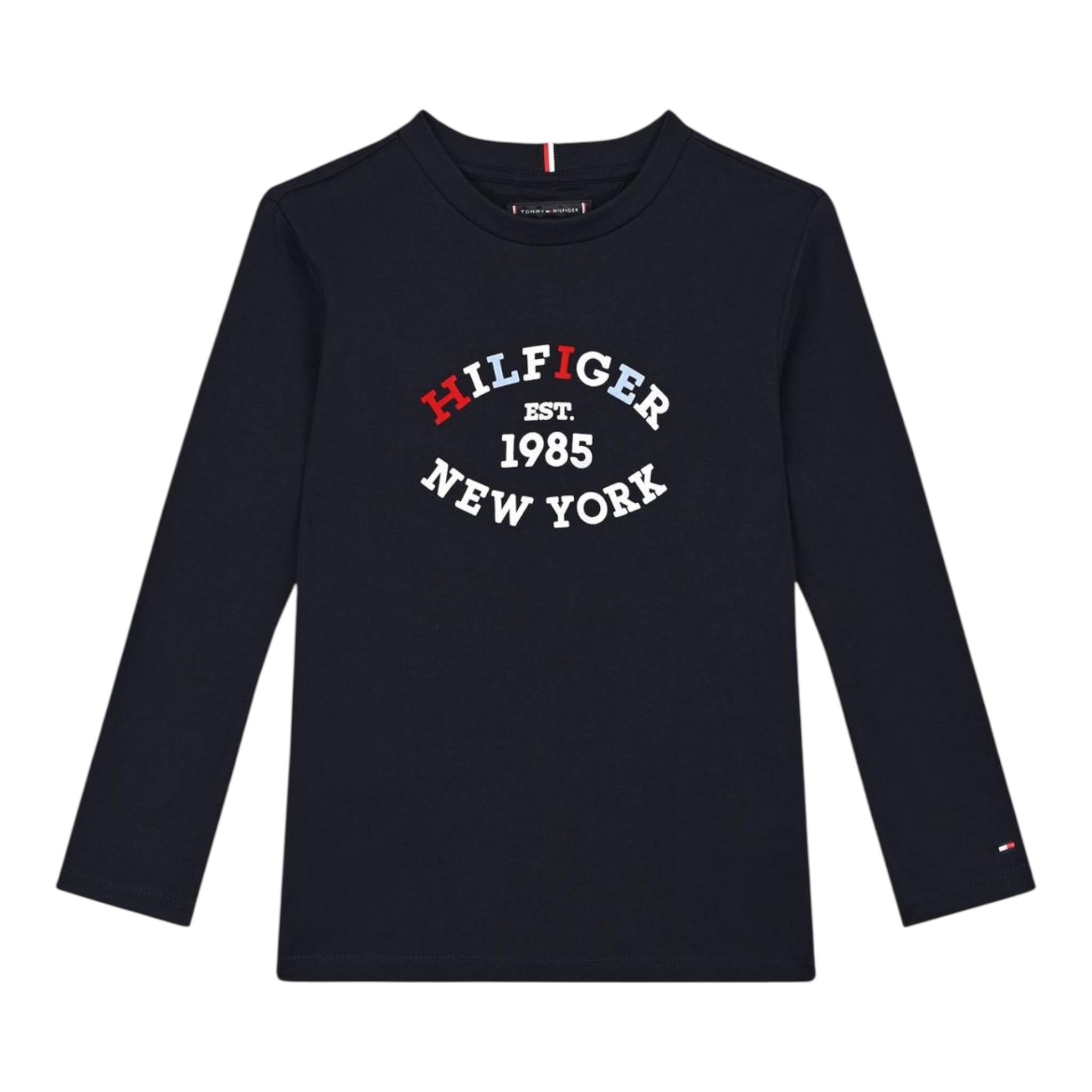 TOMMY HILFIGER shirt girocollo tinta unita con stampa in contrasto Blu per Bambino KB0KB08659 BLU TOMMY HILFIGER