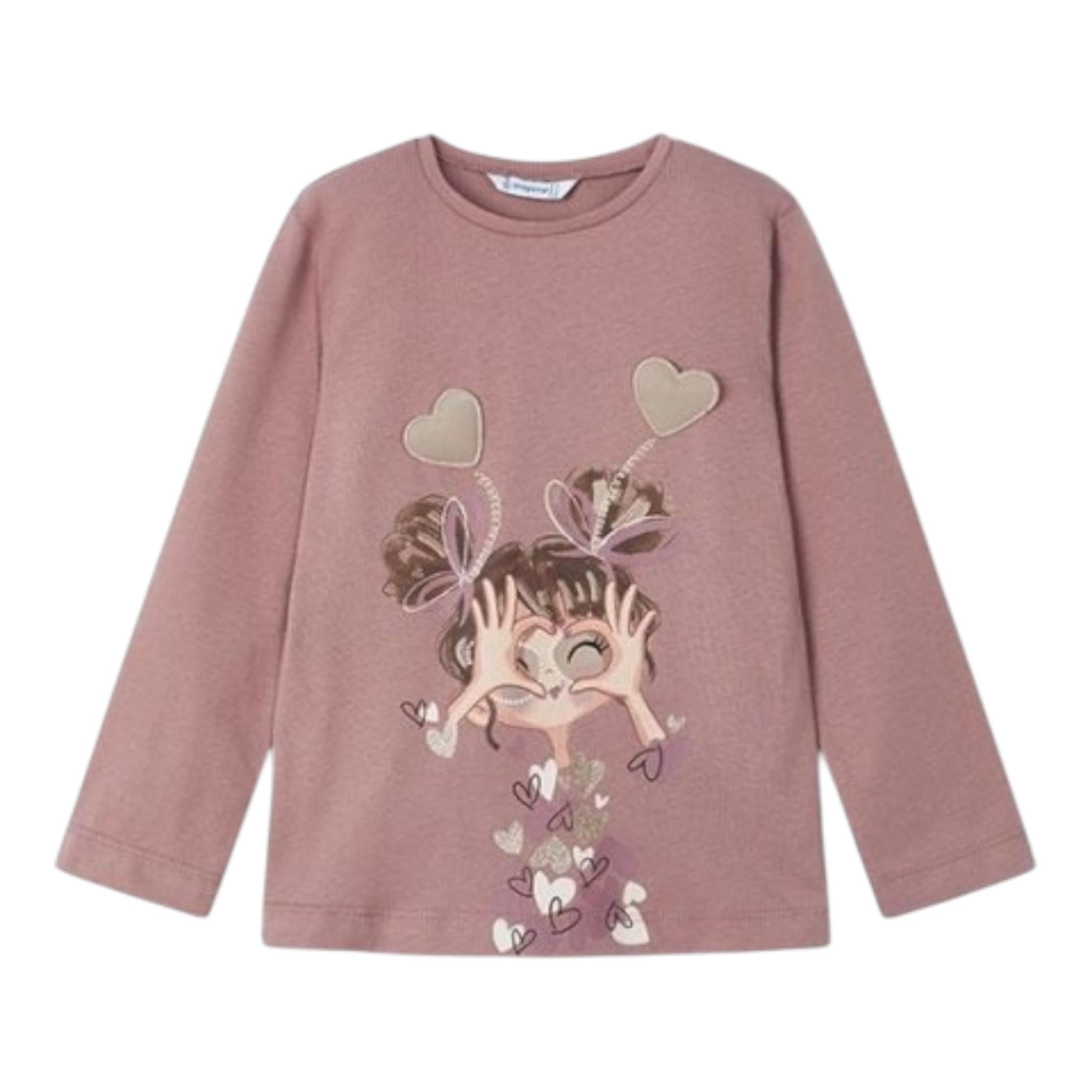 MAYORAL shirt girocollo tinta unita con stampa in contrasto Rosa per Bambina 4073X ROSA MAYORAL