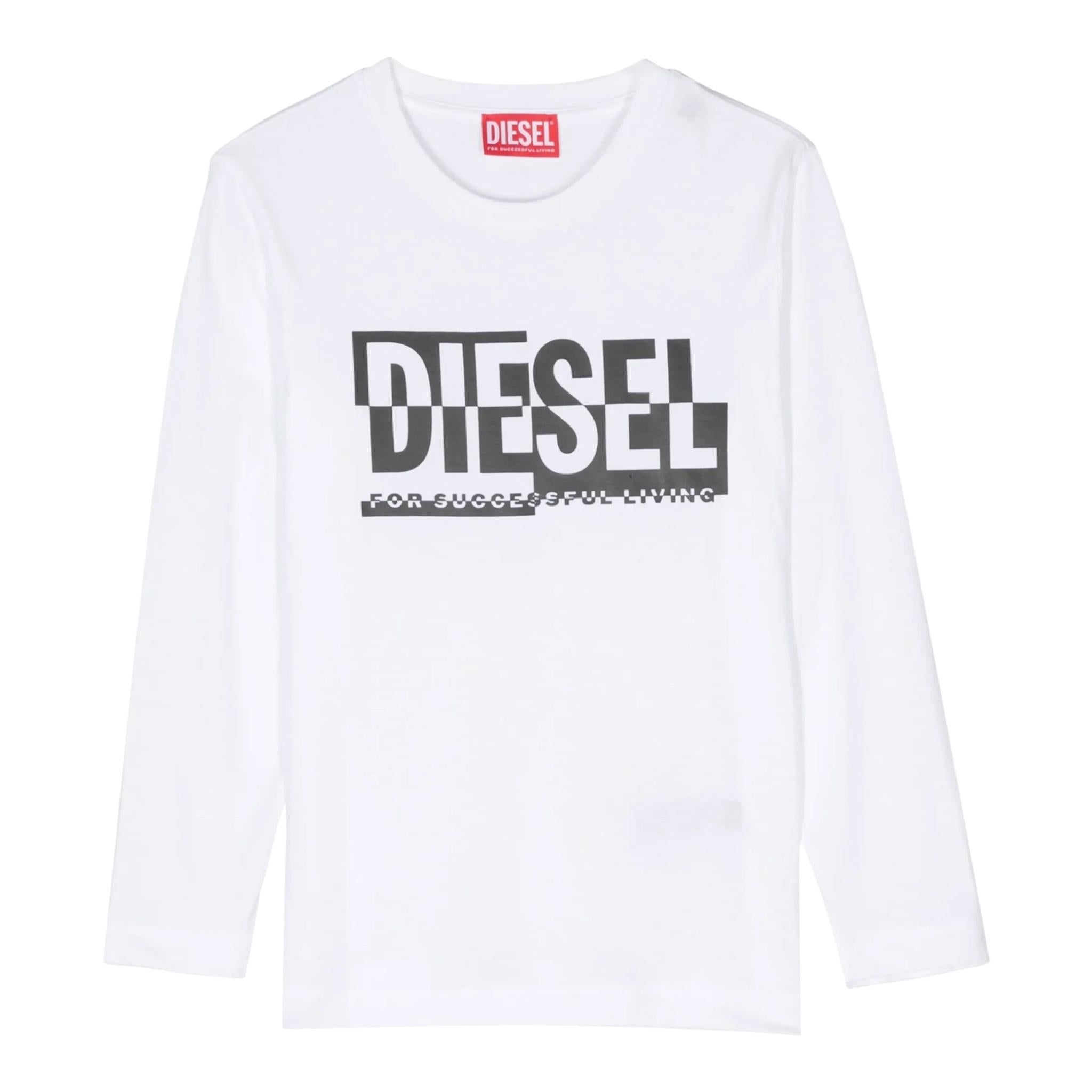 DIESEL shirt girocollo tinta unita con stampa logo Bianco per Bambino J01535 BIANCO DIESEL