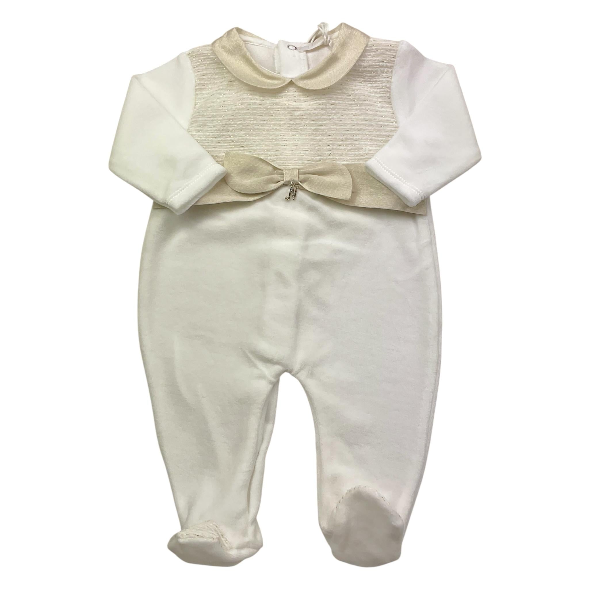 NINNAOH tutina bicolore con fantasia e fiocco Bianco per Neonata I2374T BIANCO NINNAOH