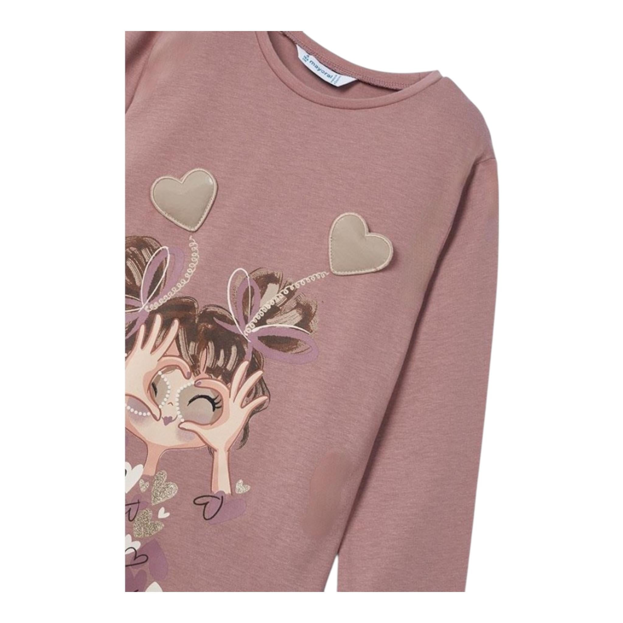 MAYORAL shirt girocollo tinta unita con stampa in contrasto Rosa per Bambina 4073X ROSA MAYORAL