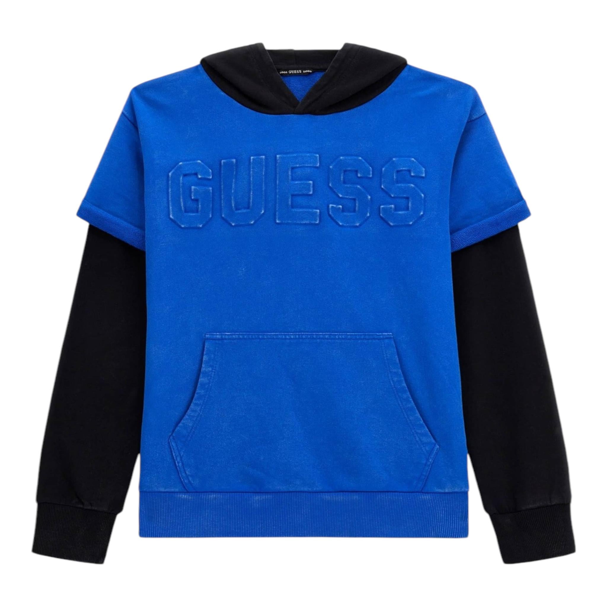 GUESS felpa bicolore con maniche in contrasto e cappuccio Blu/nero per Bambino L4YQ01KA6R3 BLU/NERO GUESS
