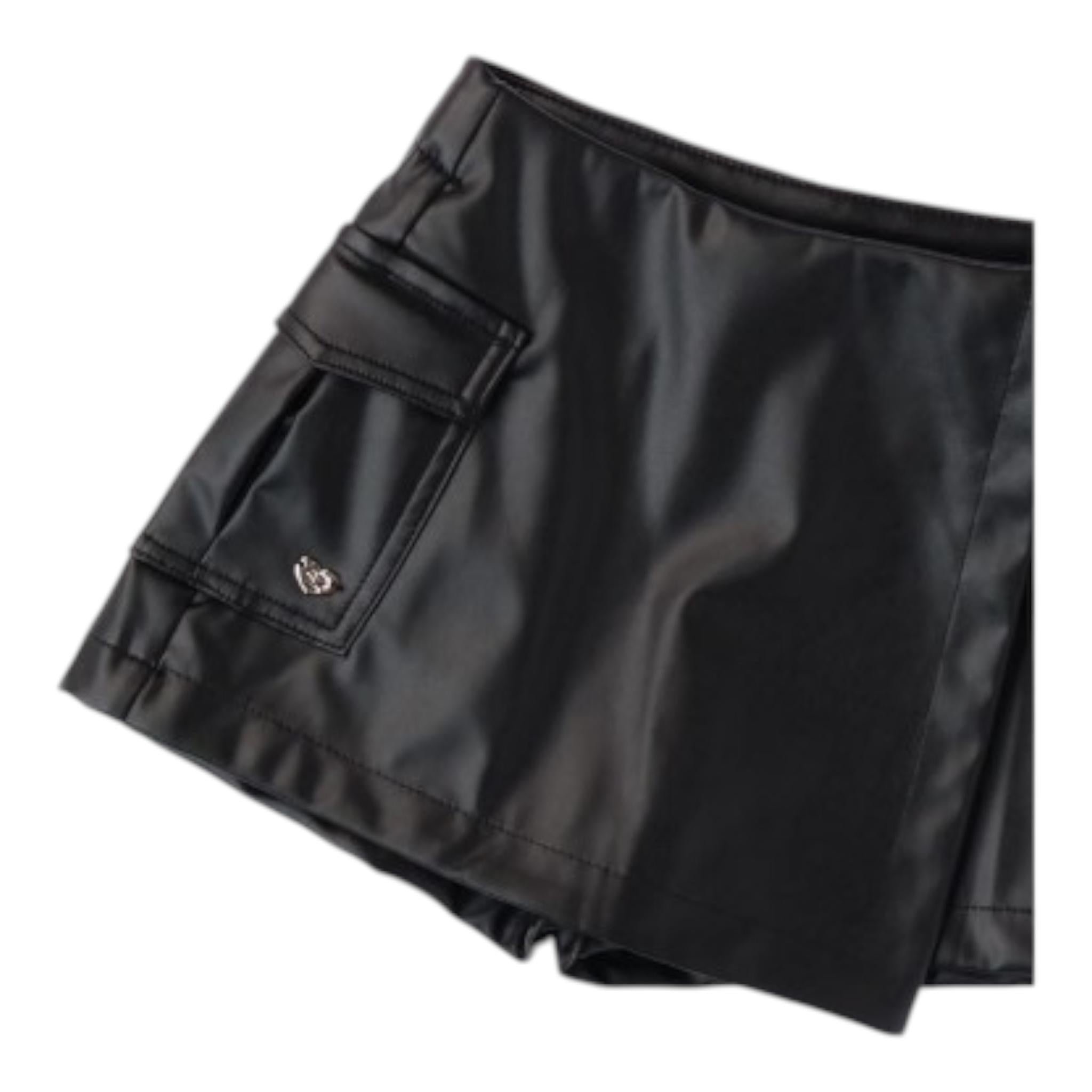 SARABANDA short in ecopelle tinta unita Nero per Bambina A240X NERO SARABANDA