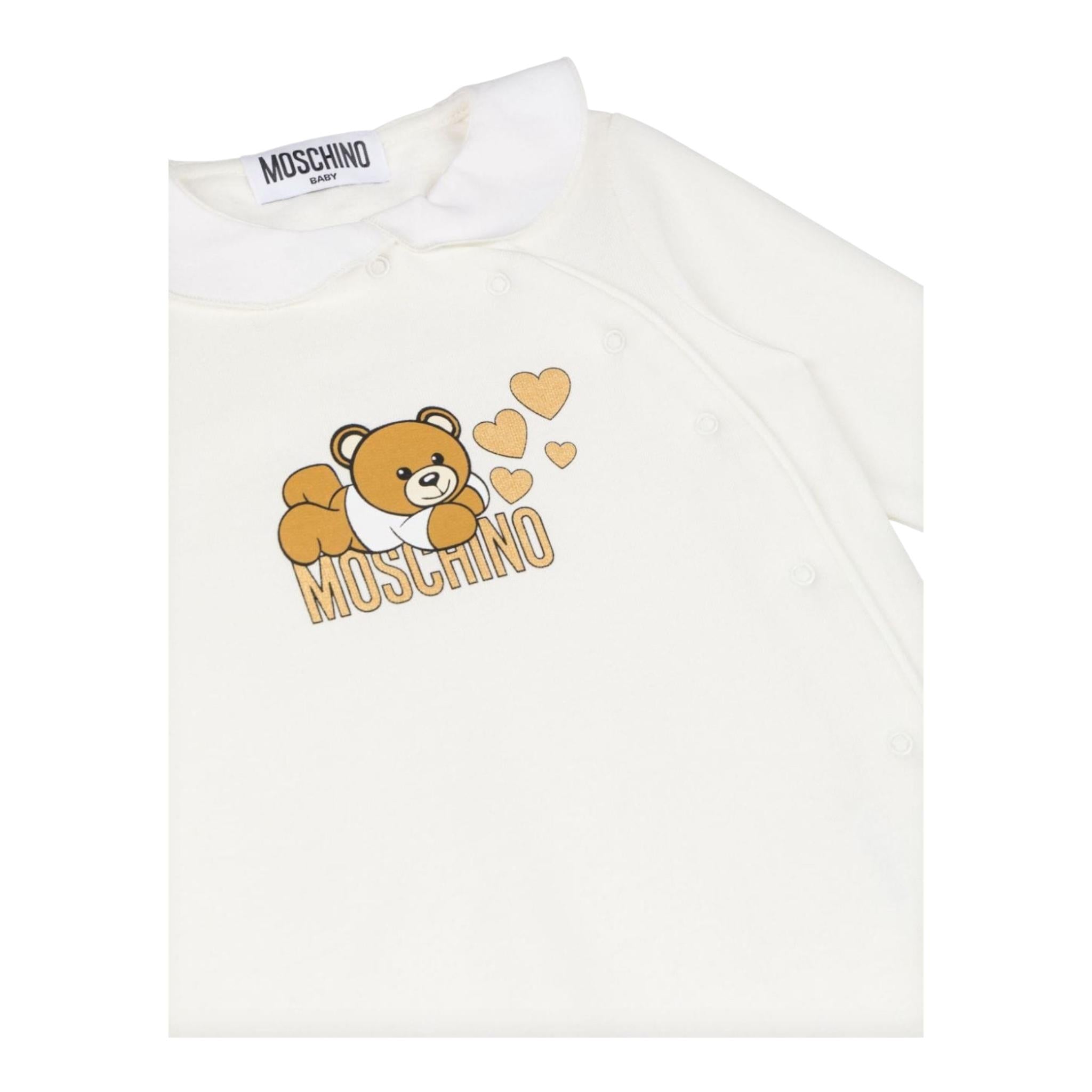 MOSCHINO tutina tinta unita con stampa orso Bianco per Neonata MDT018LCA BIANCO MOSCHINO