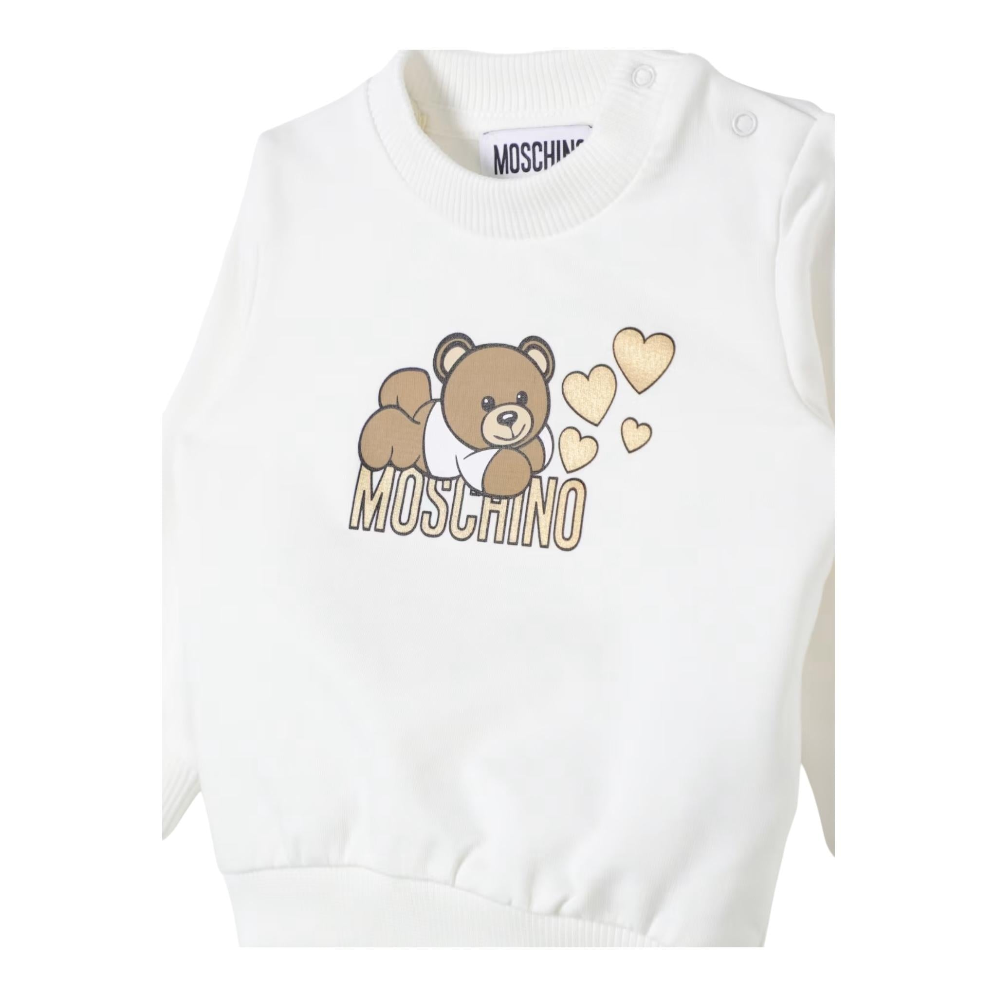 MOSCHINO felpa chiusa girocollo tinta unita con stampa in contrasto Panna per Neonata MCF02K PANNA MOSCHINO