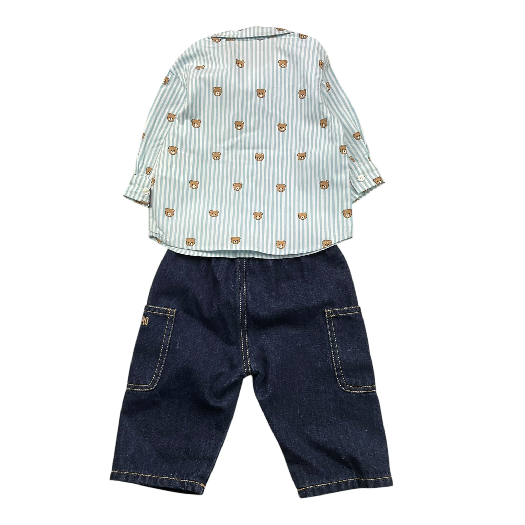 MOSCHINO completo 2pz bicolore camicia-jeans Azzurro per Neonato MUK057 AZZURRO MOSCHINO