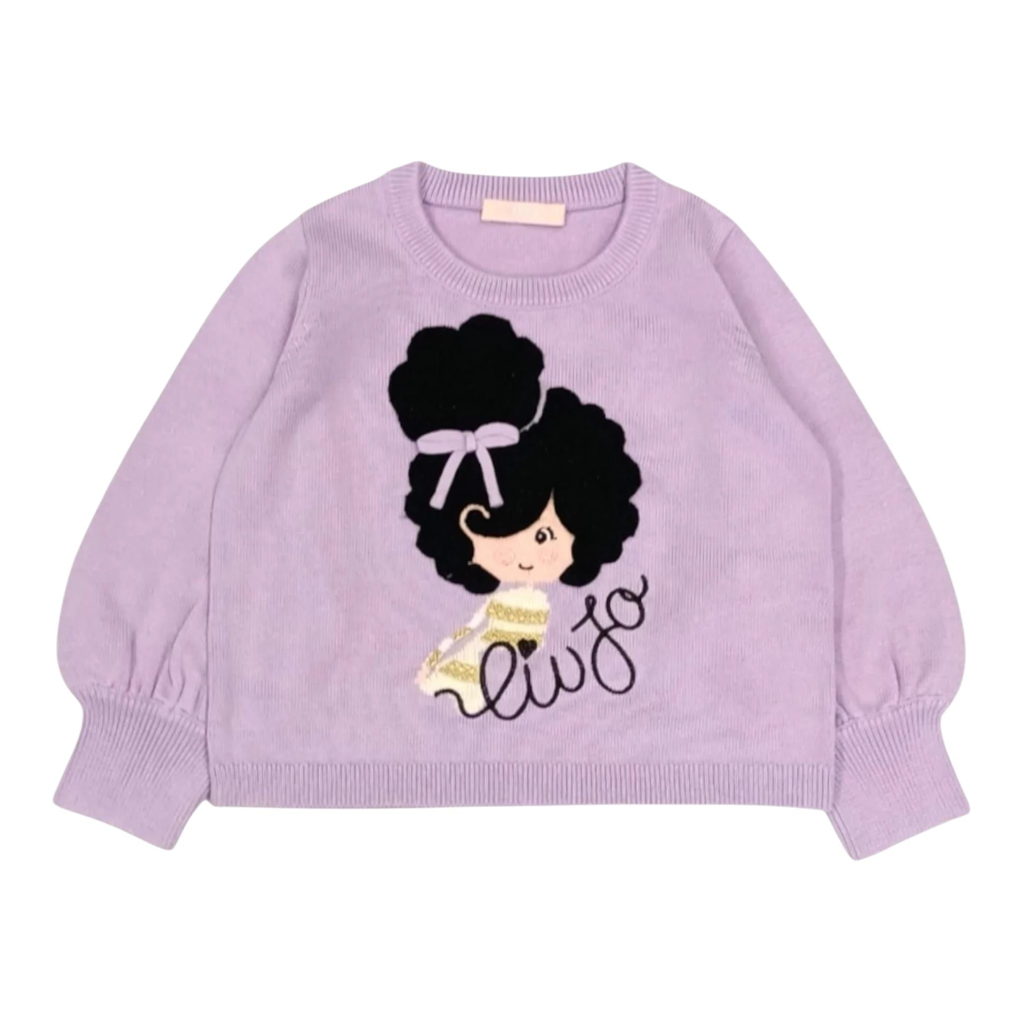 LIU JO maglia girocollo tinta unita con stampa in contrasto Lilla per Bambina KF4037 LILLA LIU JO