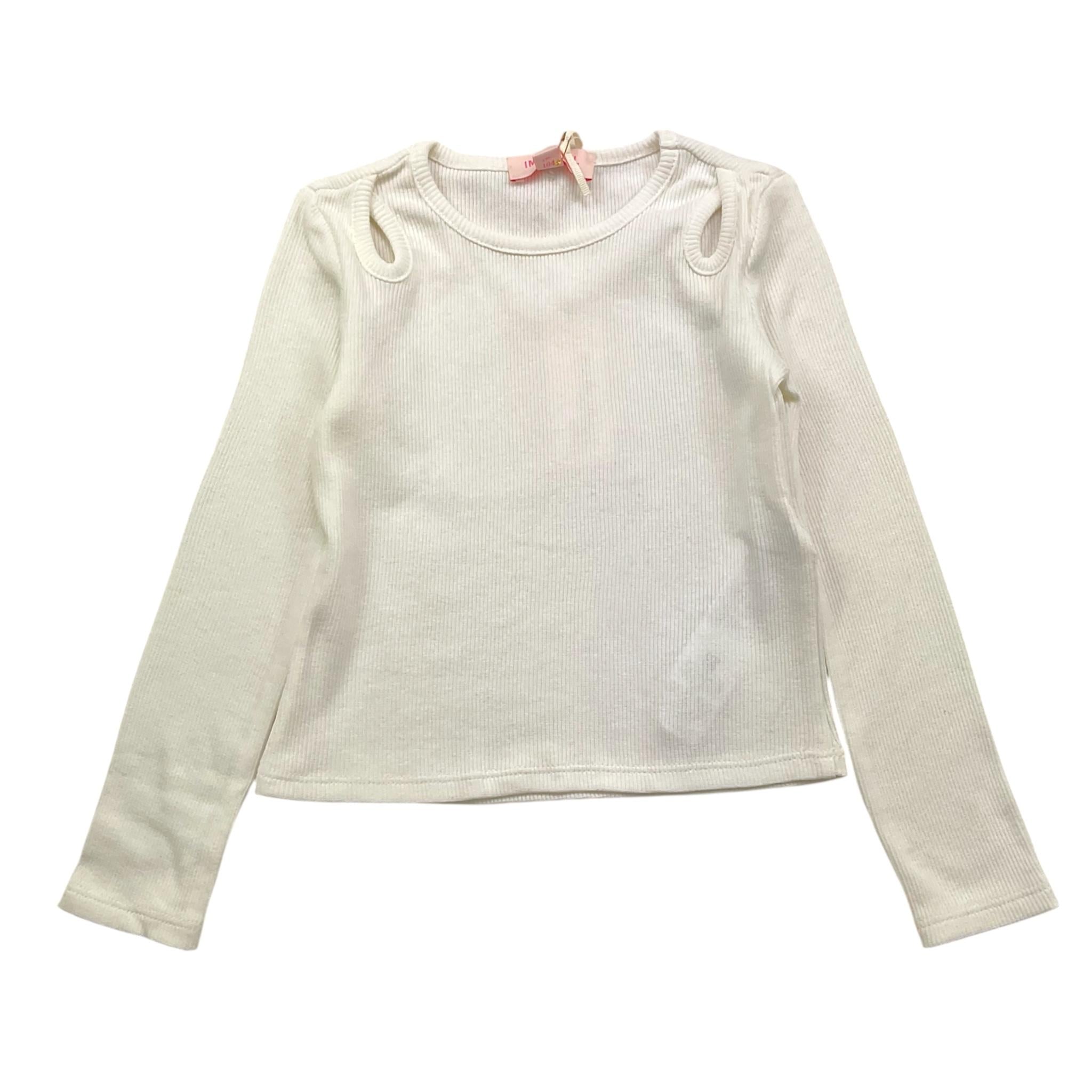 PLEASE maglia girocollo tinta unita a costine Panna per Bambina ML66072G68 PANNA PLEASE