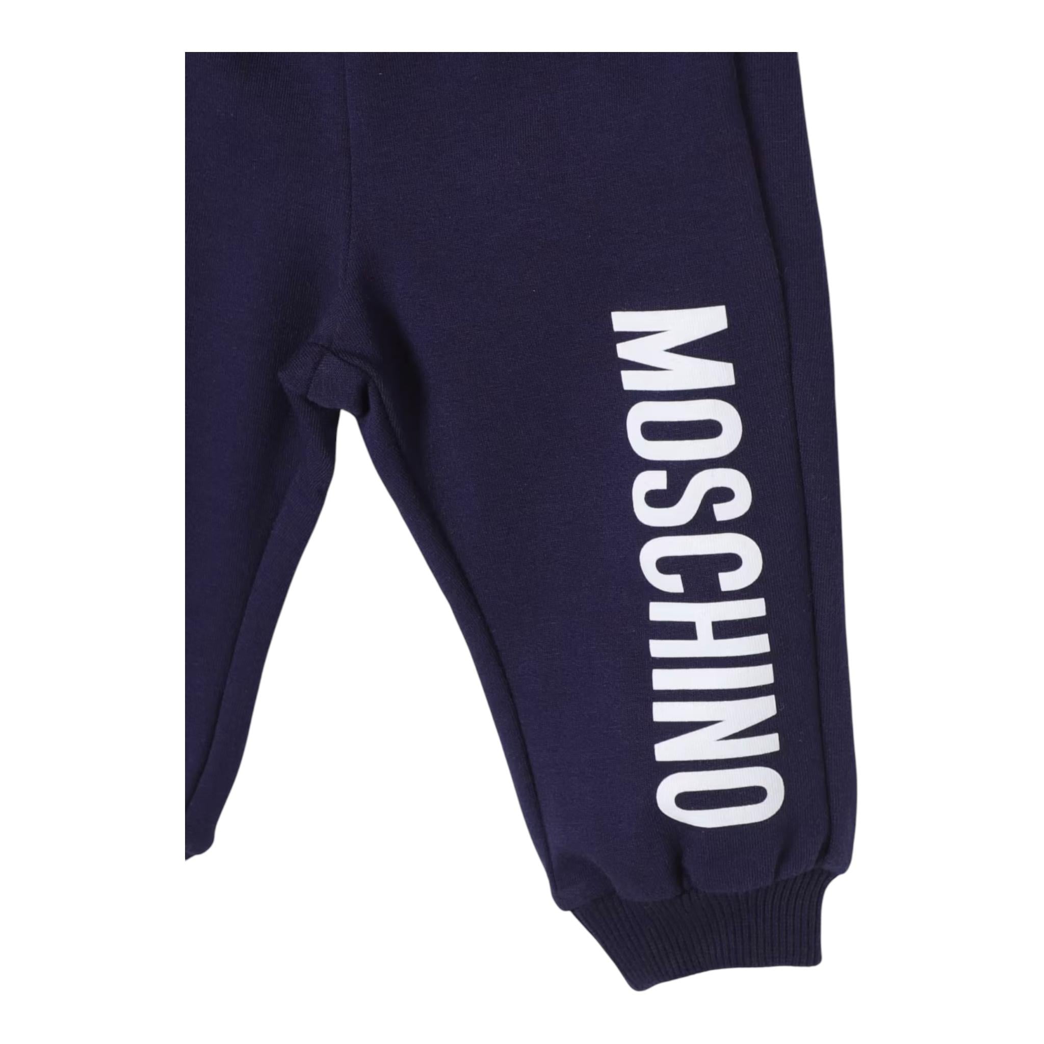 MOSCHINO pantalone tuta tinta unita con stampa logo Blu per Neonato MUP058 BLU MOSCHINO