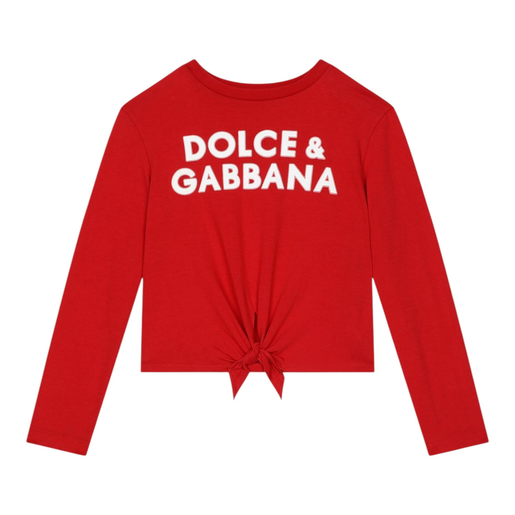 DOLCE & GABBANA shirt girocollo tinta unita cn logo Rosso per Bambina L5JTNP ROSSO DOLCE & GABBANA