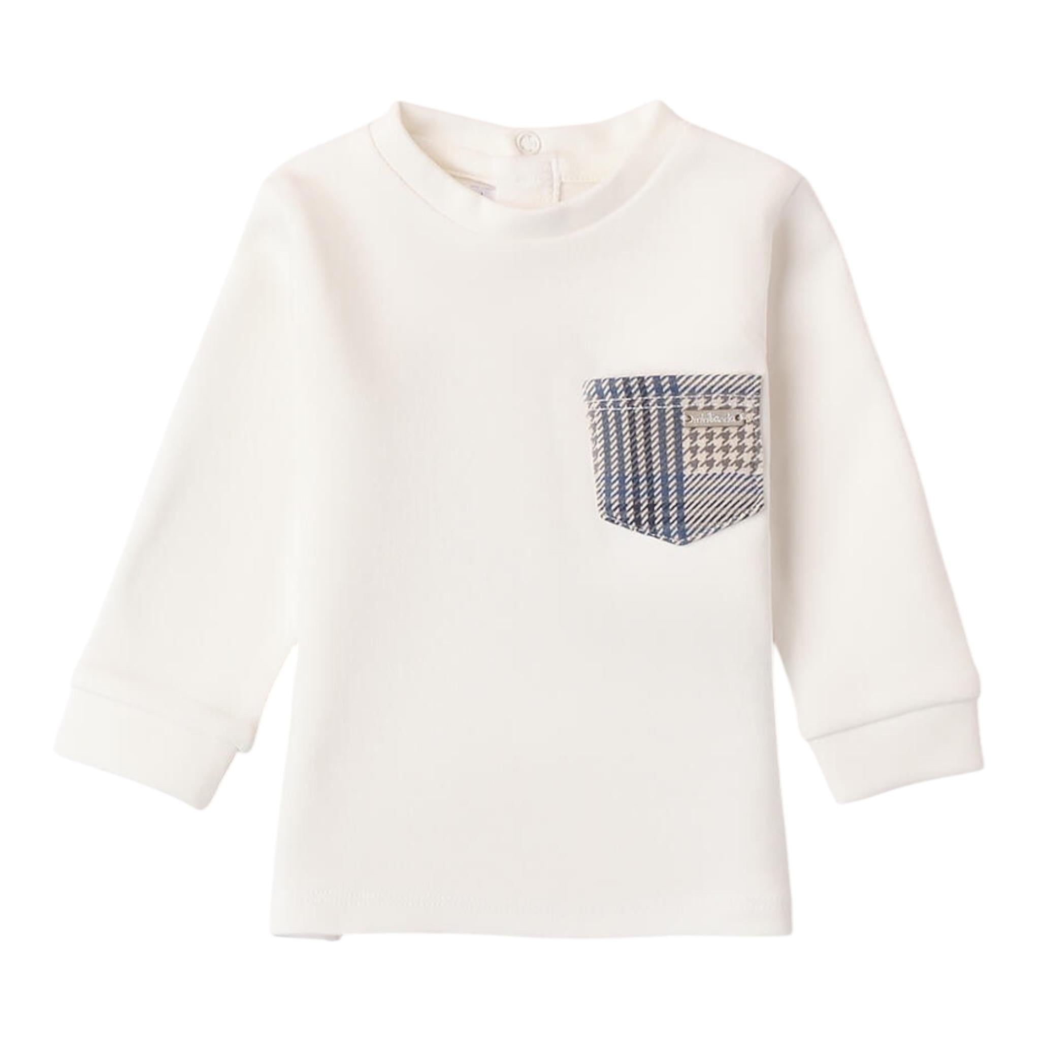 MINI BANDA shirt girocollo tinta unita con taschino in contrasto Panna per Neonato 3A612 PANNA MINI BANDA
