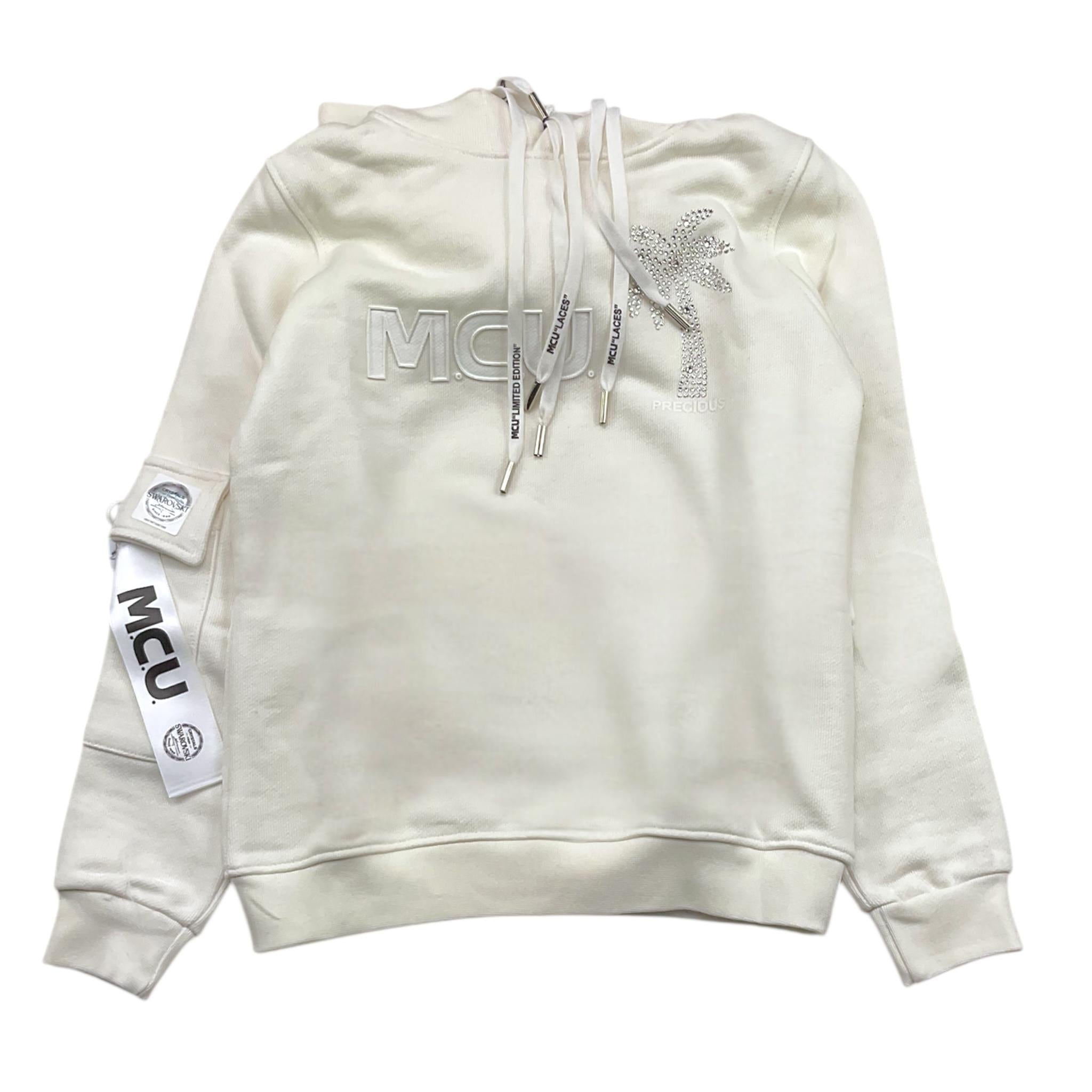 MCU felpa tinta unita con cappuccio e brillantini Bianco per Bambina MCUK6001 BIANCO MCU