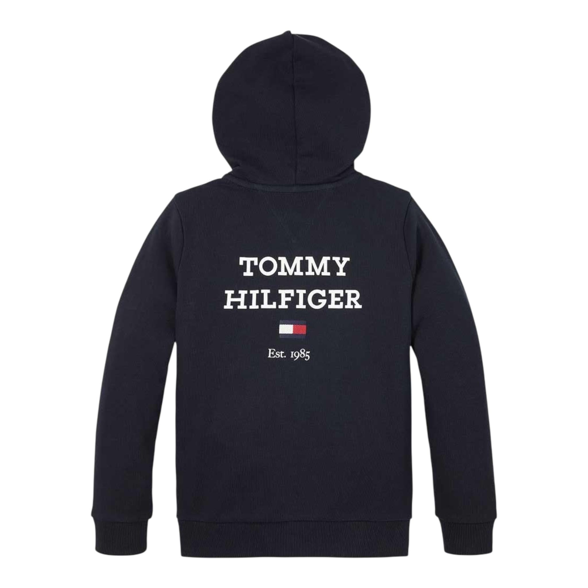 TOMMY HILFIGER felpa con zip e cappuccio tinta unita con logo Blu per Bambino KB0KB08710 BLU TOMMY HILFIGER