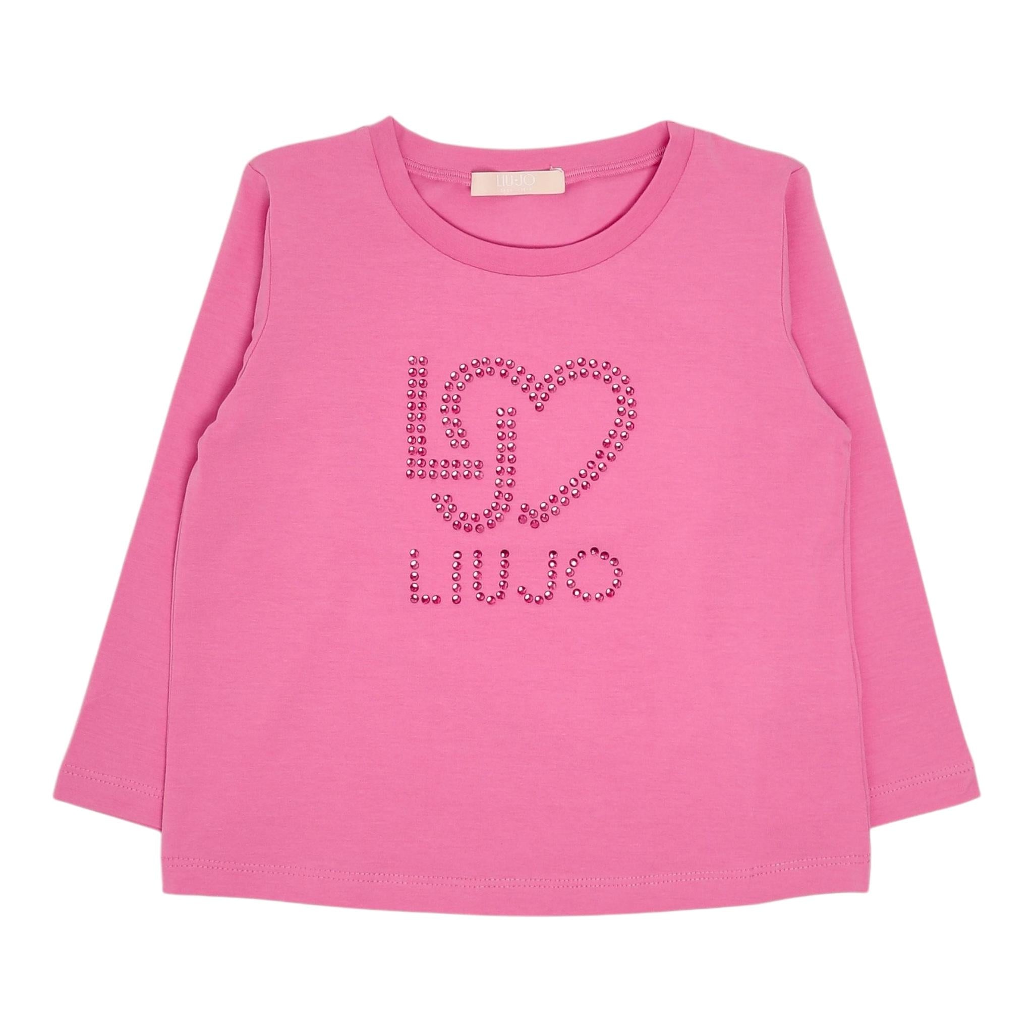 LIU JO shirt girocollo tinta unita con stampa Rosa per Neonata KF4029N ROSA LIU JO
