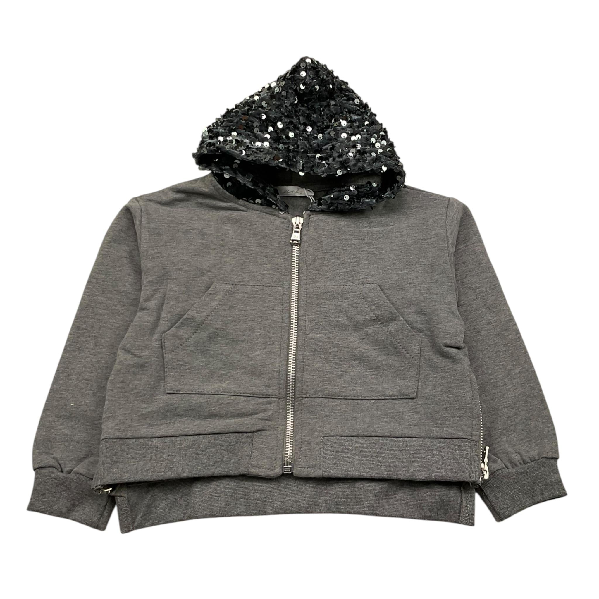 M+E' felpa con zip e cappuccio tinta unita con paillettes Grigio per Bambina UE1551 GRIGIO M+E'