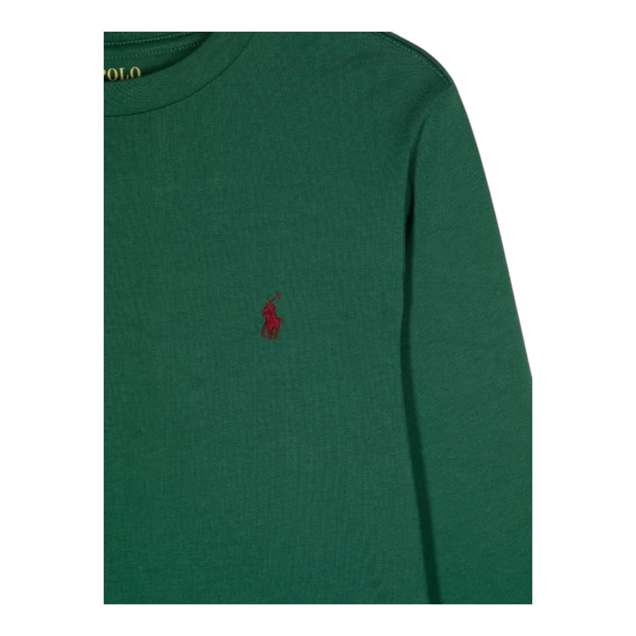 RALPH LAUREN shirt girocollo tinta unita con polsini Verde per Bambino 322854677087 VERDE RALPH LAUREN