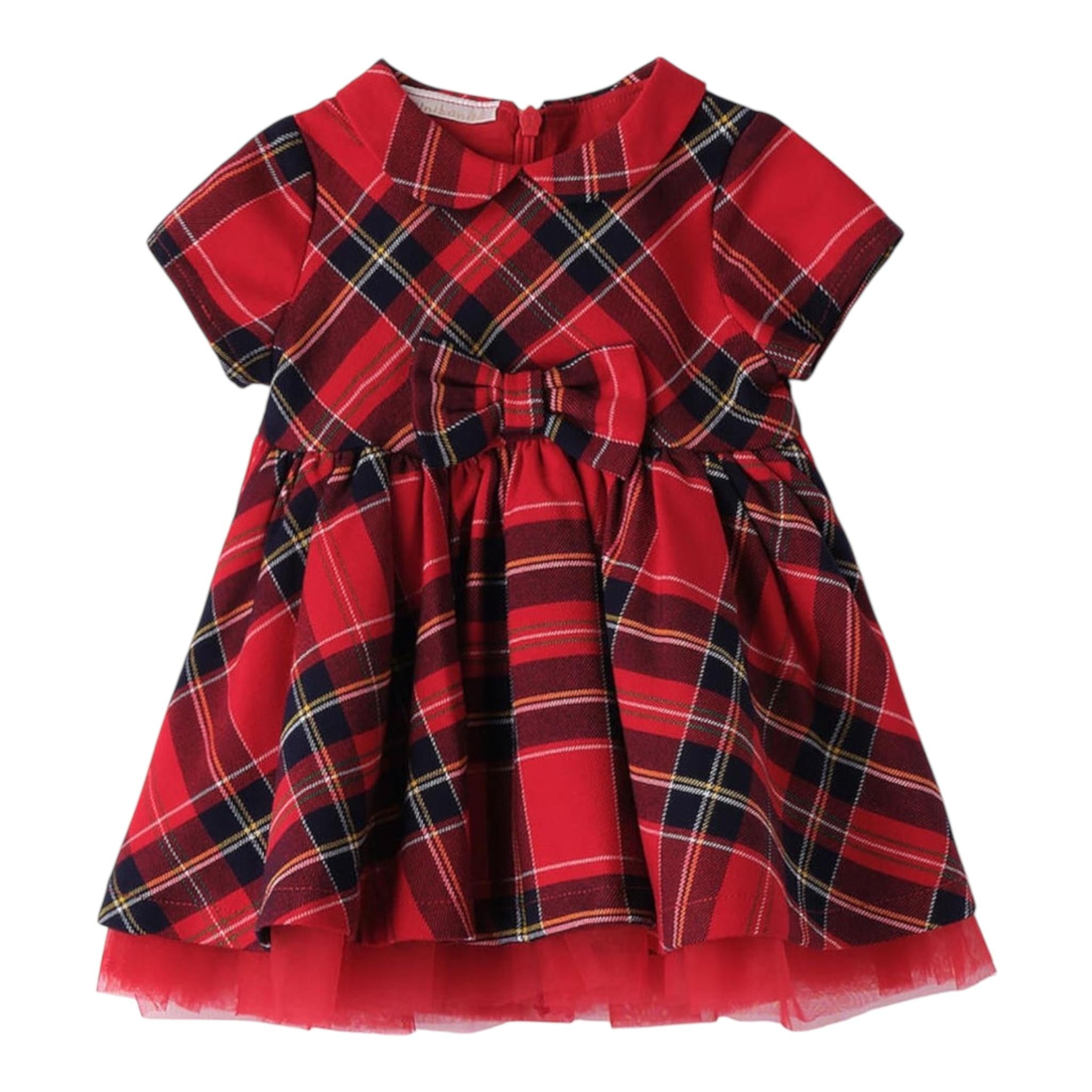 MINI BANDA abito mezza manica tinta unita con fantasia scozzese Rosso per Neonata 3A759 ROSSO MINI BANDA