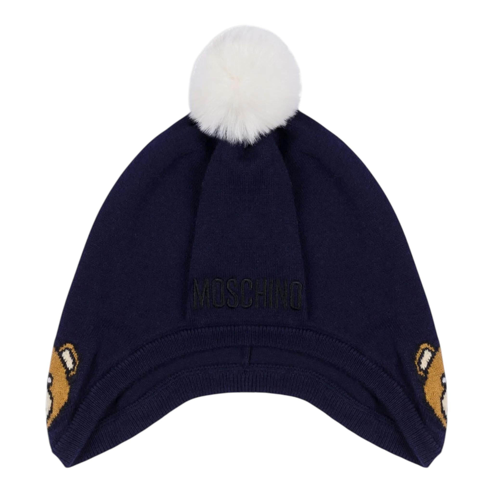 MOSCHINO cappello tinta unita con pon pon Blu per Bambino MUX04Z BLU MOSCHINO