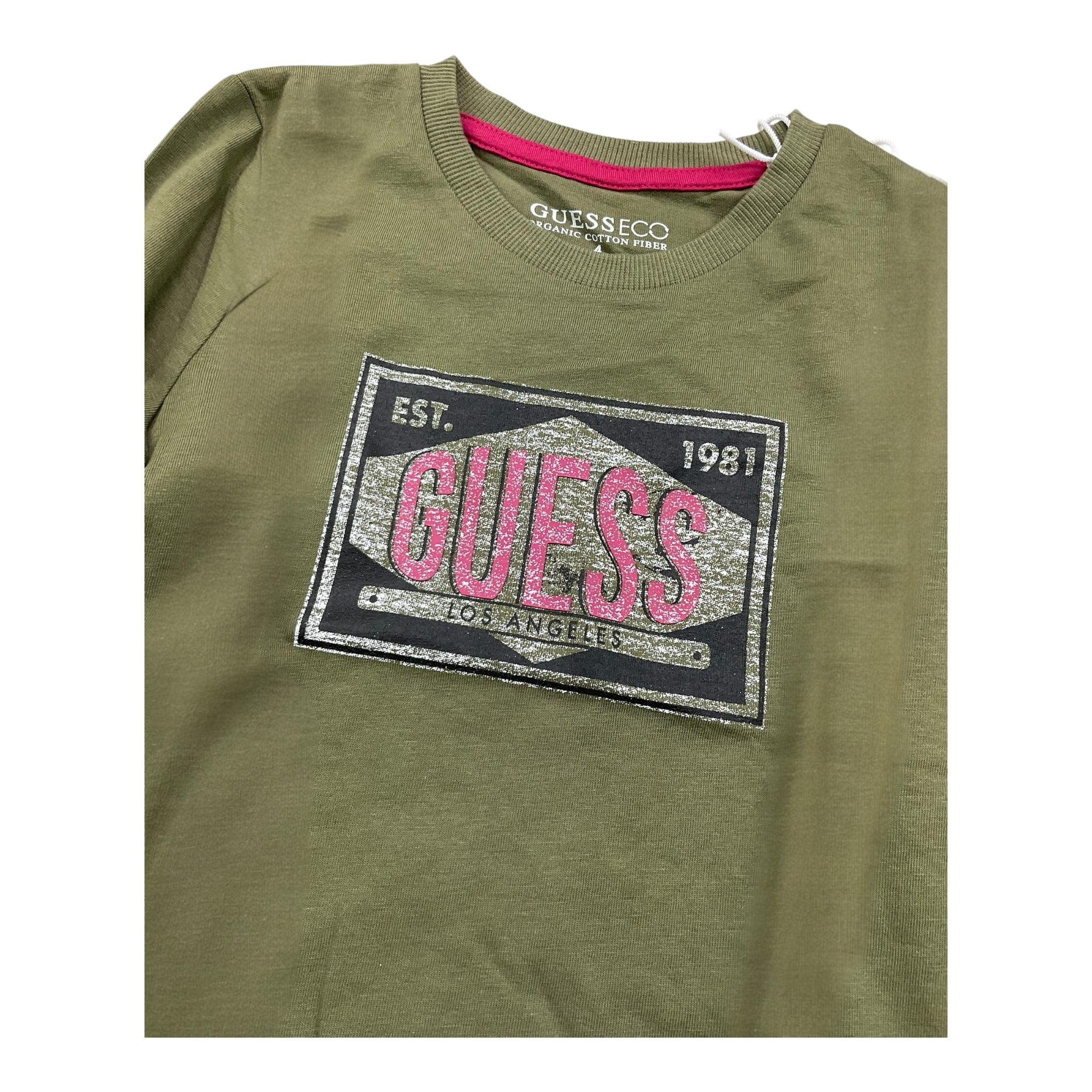 GUESS shirt girocollo tinta unita con stampa Verde per Bambina N4YI18K8HM4 VERDE GUESS