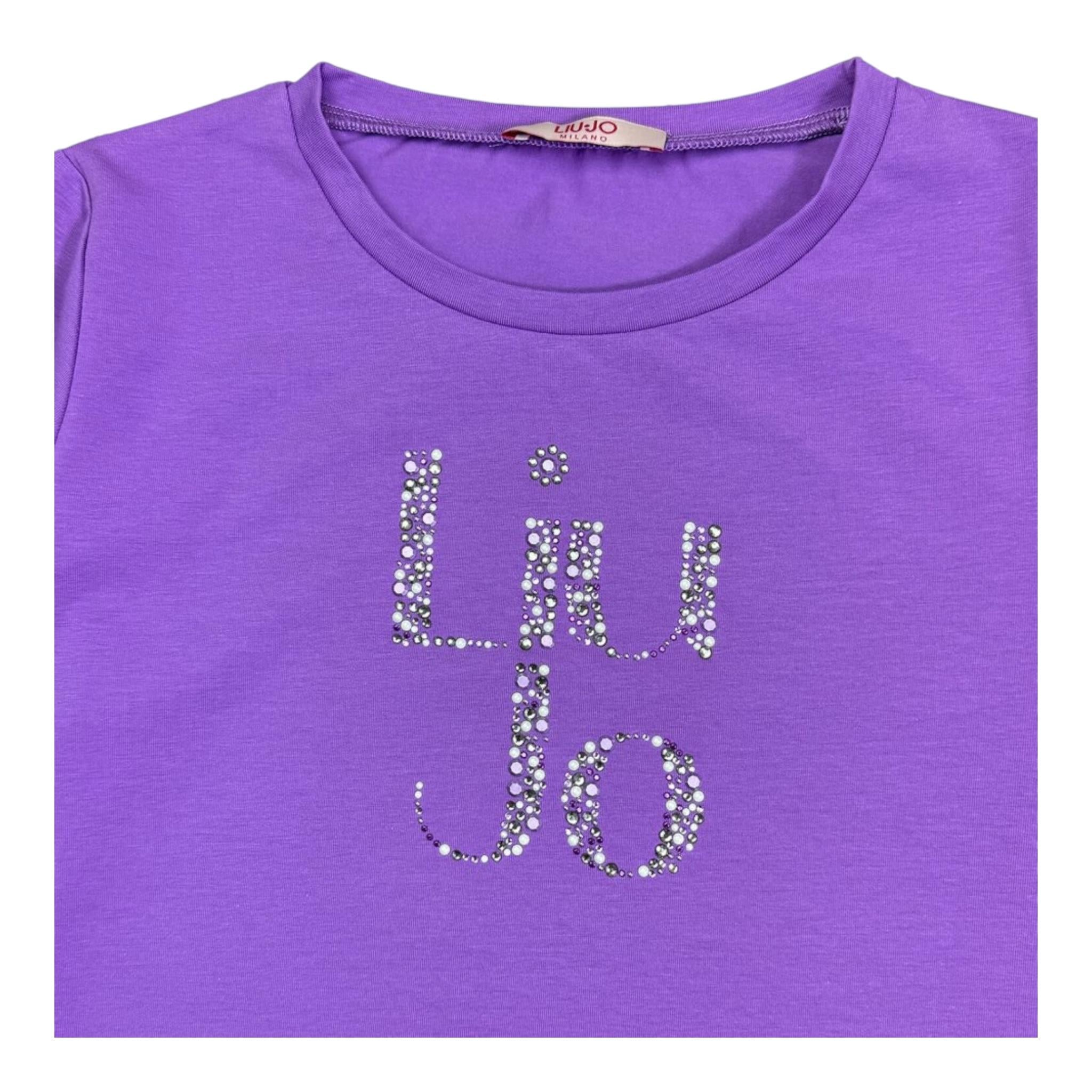 LIU JO shirt girocollo tinta unita con stampa e applicazioni Viola per Bambina GF4093 VIOLA LIU JO