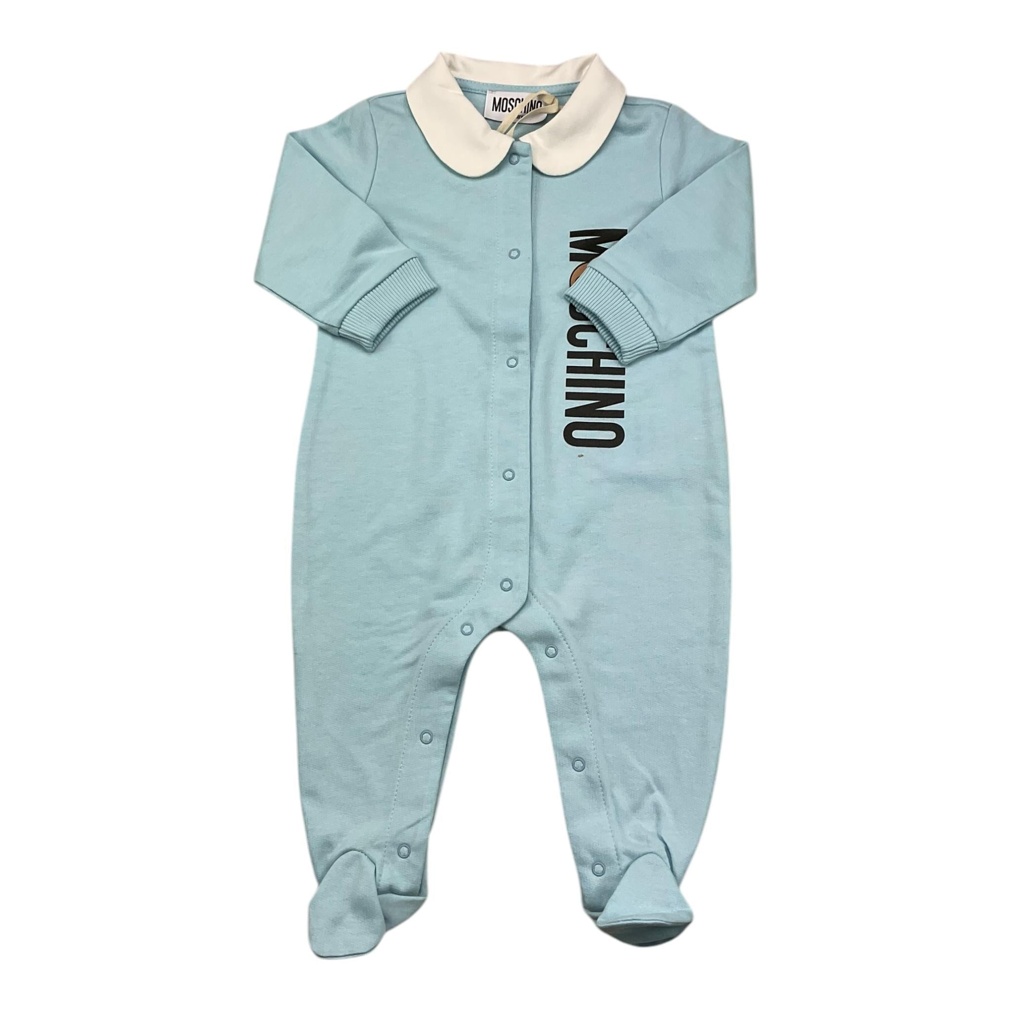 MOSCHINO tutina tinta unita con stampa Azzurro per Neonato MMY08C AZZURRO MOSCHINO