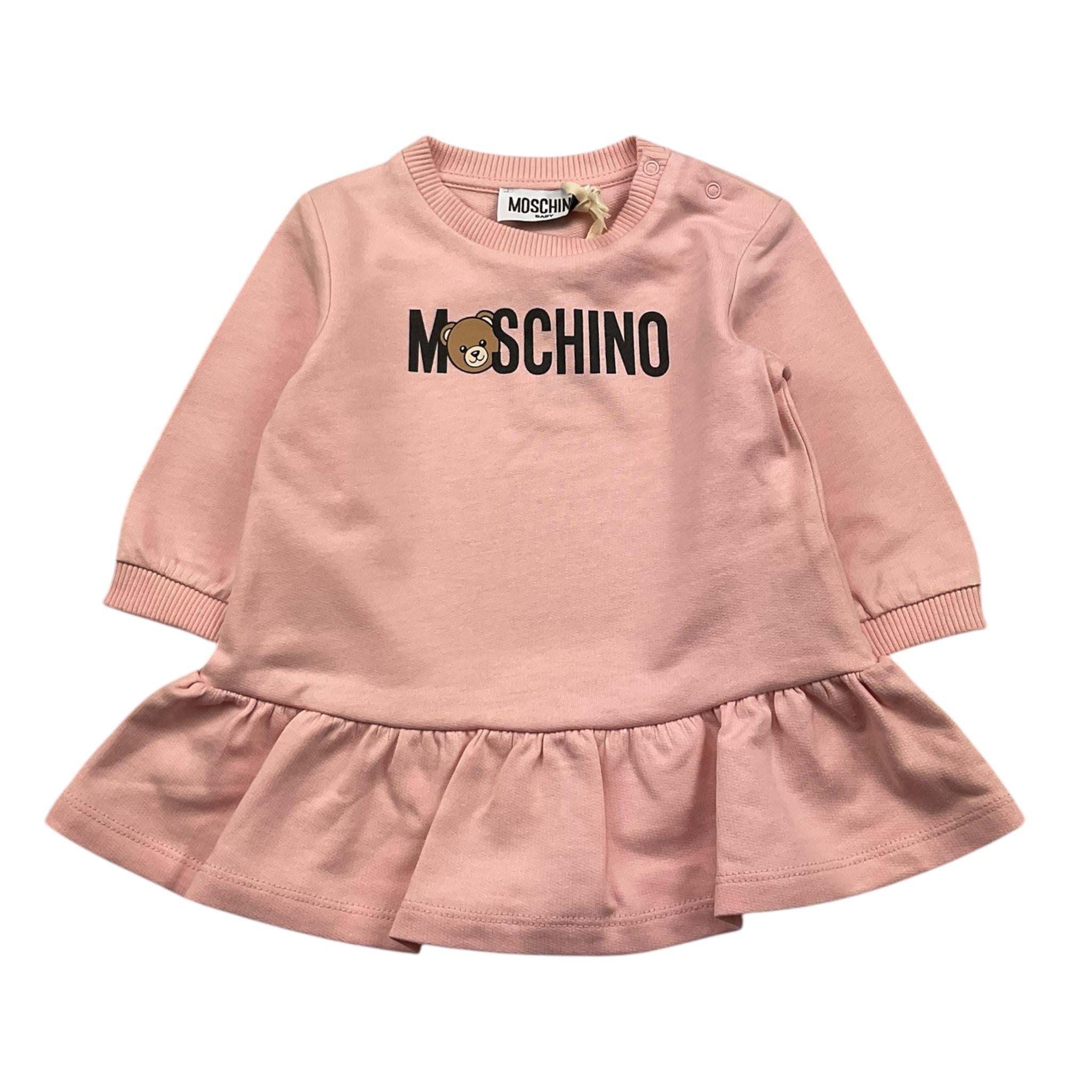 MOSCHINO abito girocollo tinta unita con stamoa Rosa per Neonata MAV0BK ROSA MOSCHINO
