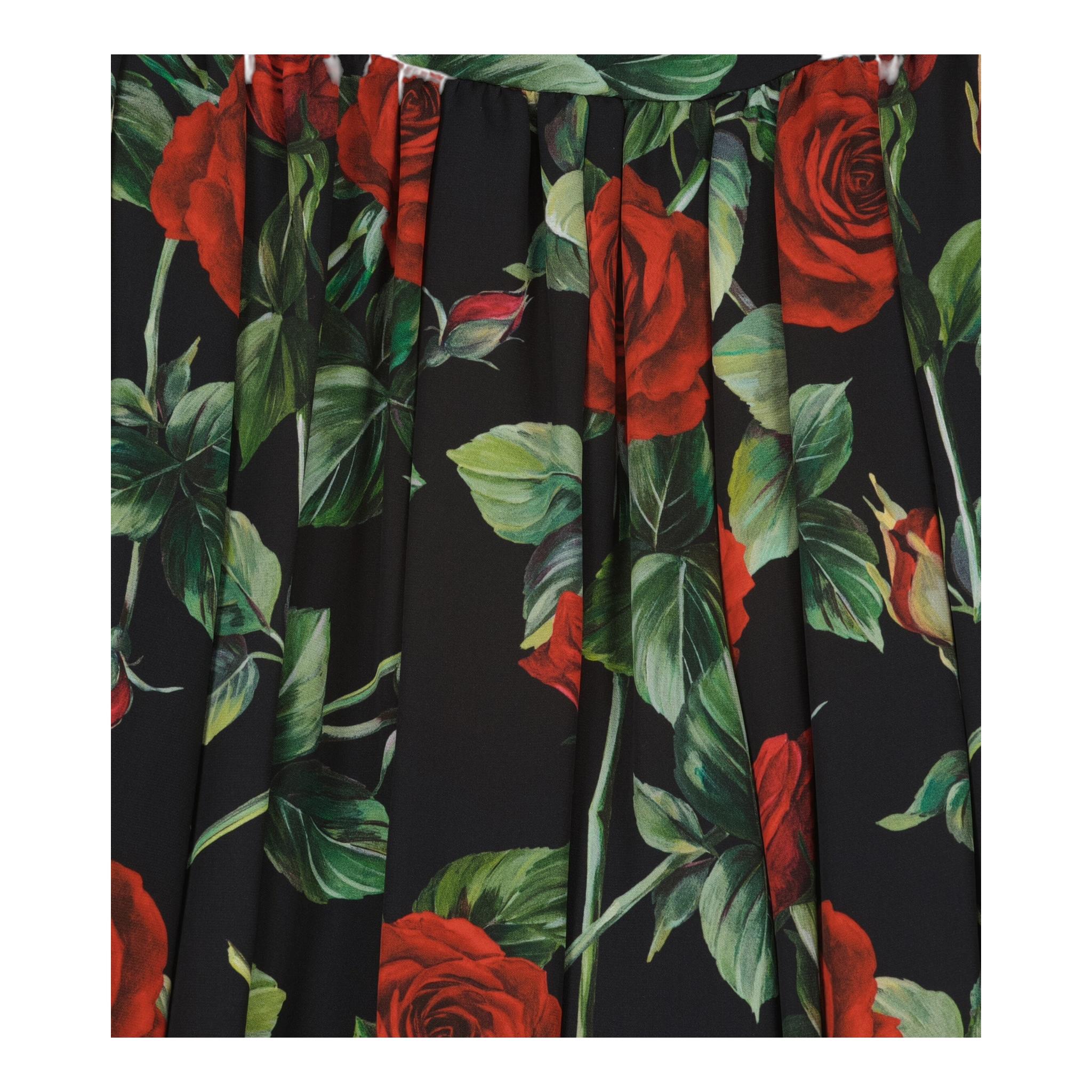 DOLCE & GABBANA abito giromanica tinta unita con stampe rose Nero per Bambina L52DX4 NERO DOLCE & GABBANA