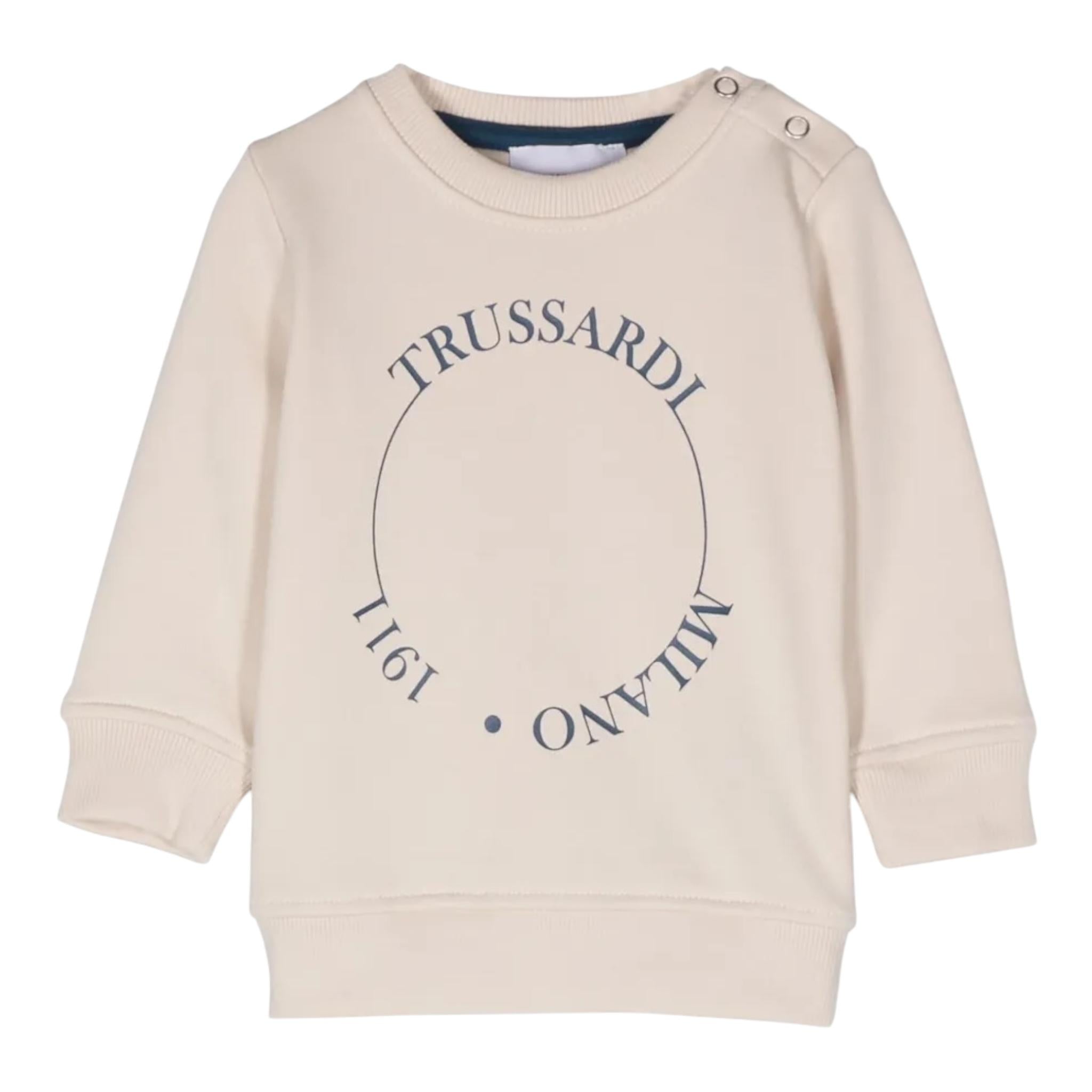 TRUSSARDI felpa tinta unita girocollo con stampa Beige per Neonato TIA24O82FE BEIGE TRUSSARDI