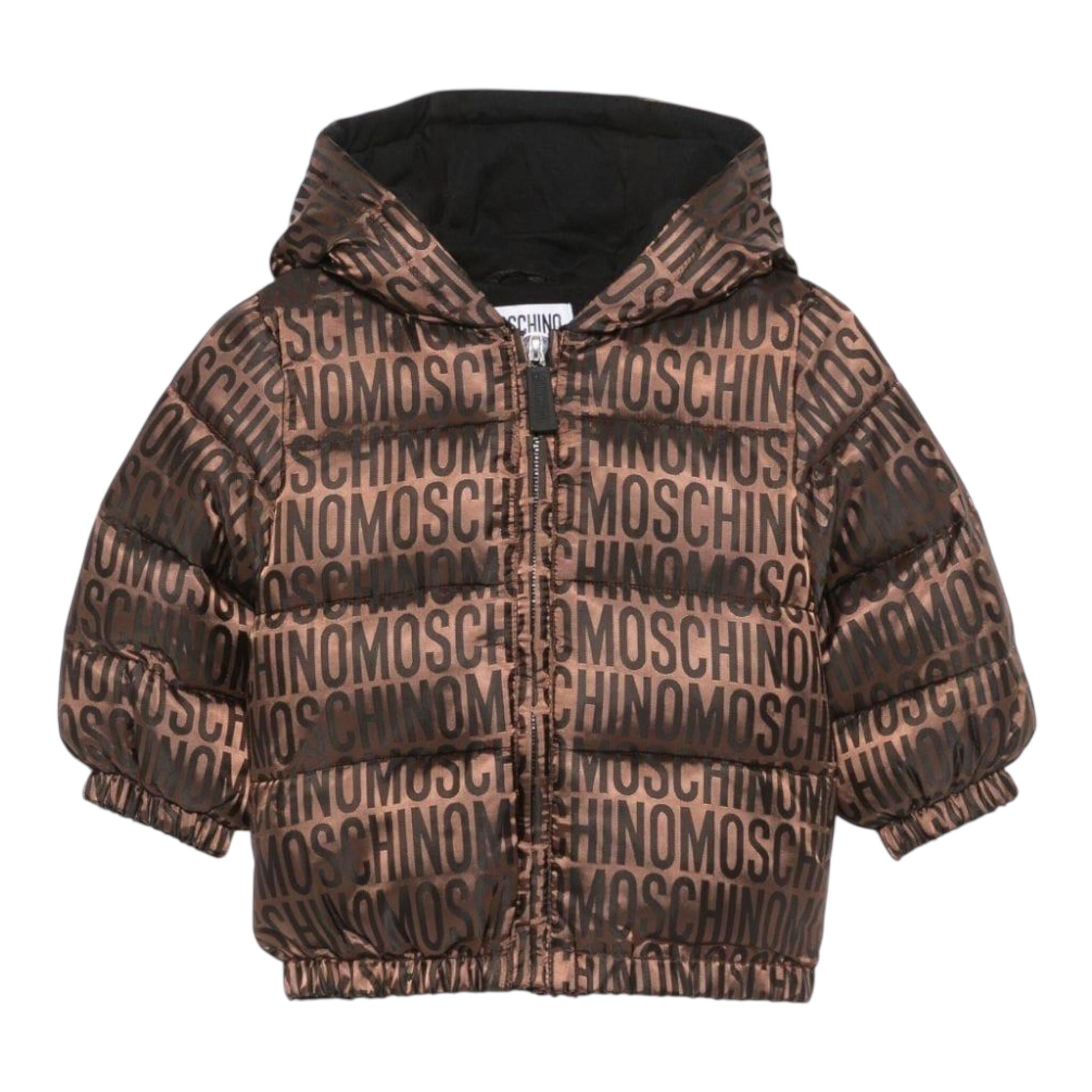 MOSCHINO giubbino tinta unita con cappuccio con stampe logo Marrone per Neonato MUS02OXX MARRONE MOSCHINO