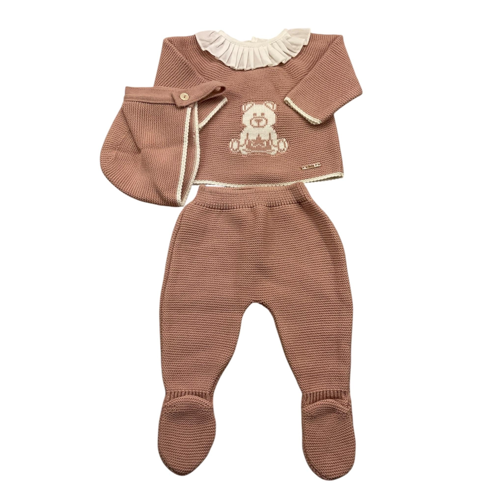 VALENTINA BEBES completo 3 pezzi maglia-ghettina-cappello Rosa per Neonata HOW27 ROSA VALENTINA BEBES