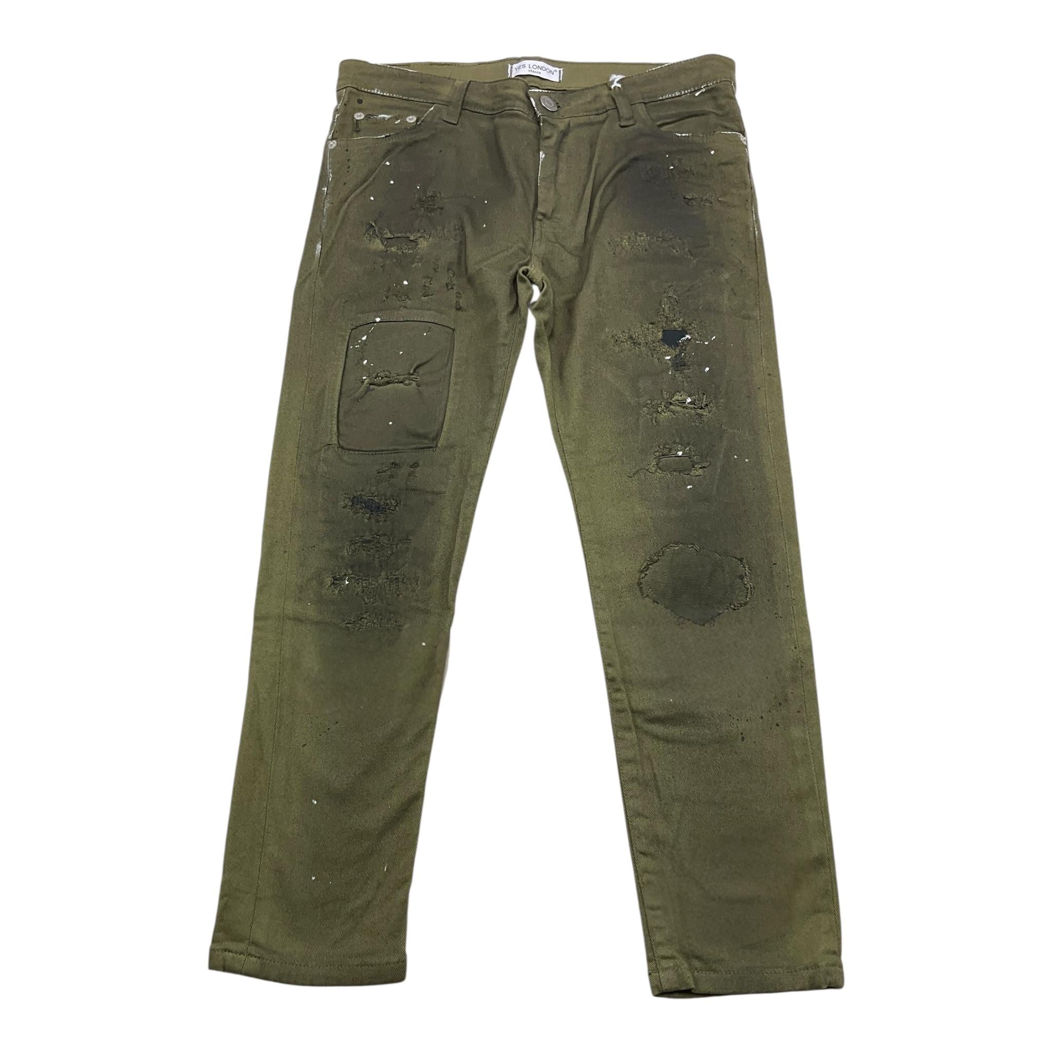 YES LONDON jeans tinta unita con strappi Verde per Bambino JEA0653 VERDE YES LONDON