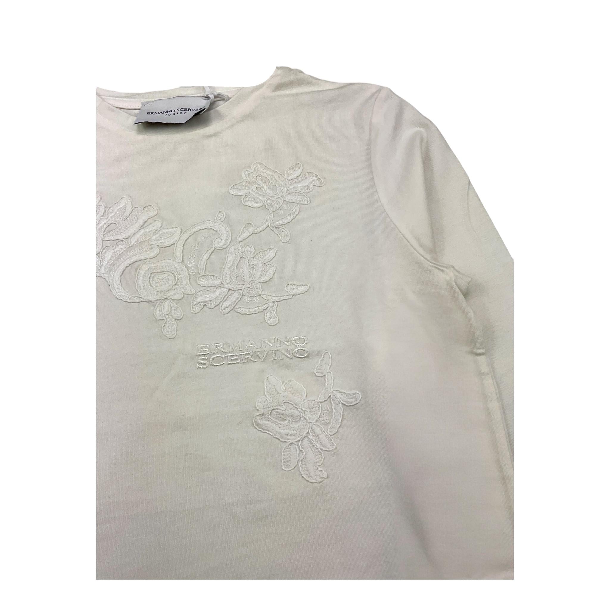 ERMANNO SCERVINO shirt girocollo tinta unita con ricami Bianco per Bambino SFTS001 BIANCO ERMANNO SCERVINO