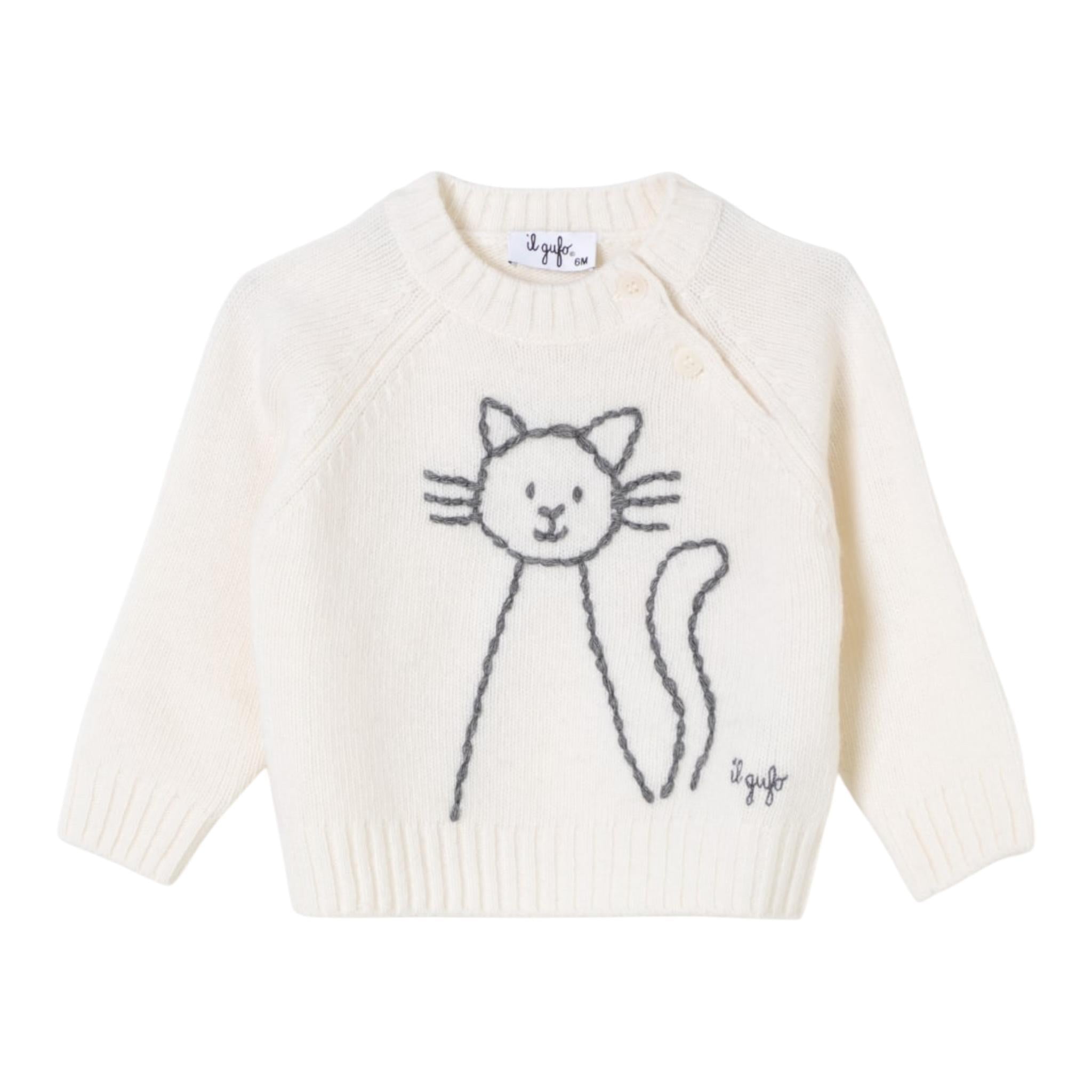 IL GUFO maglia tinta unita con stampa Panna per Neonato A24MA461EM220 PANNA IL GUFO