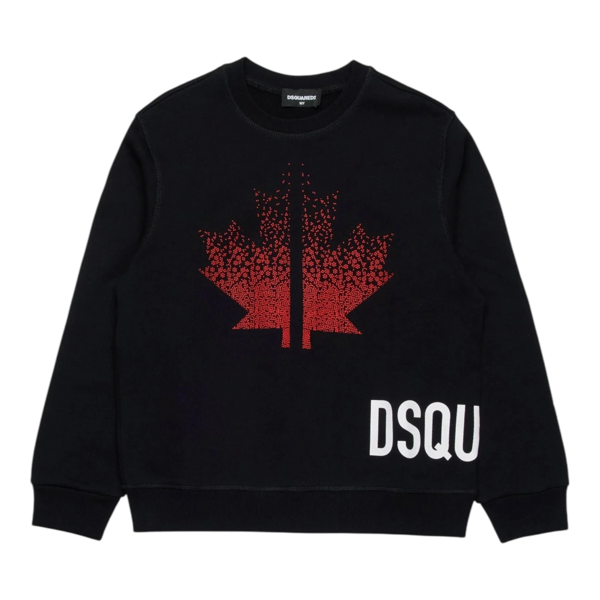 DSQUARED2 felpa chiusa girocollo tinta unita con stampa in contrasto Nero per Bambino DQ2538XX NERO DSQUARED2
