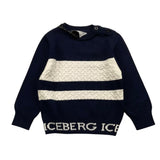 ICEBERG maglia girocollo tinta unita con fantasia Blu per Neonato MGICE5311B BLU ICEBERG