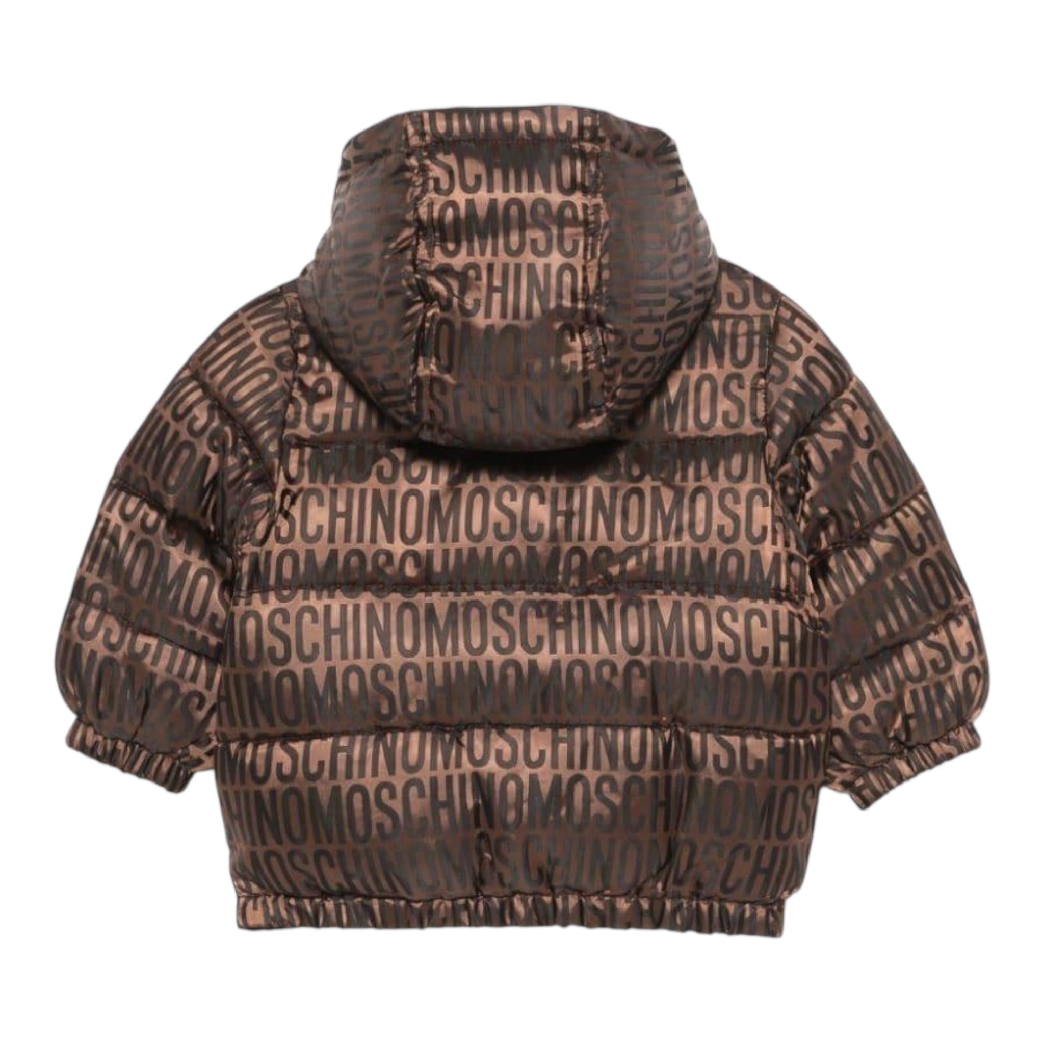 MOSCHINO giubbino tinta unita con cappuccio con stampe logo Marrone per Neonato MUS02OXX MARRONE MOSCHINO