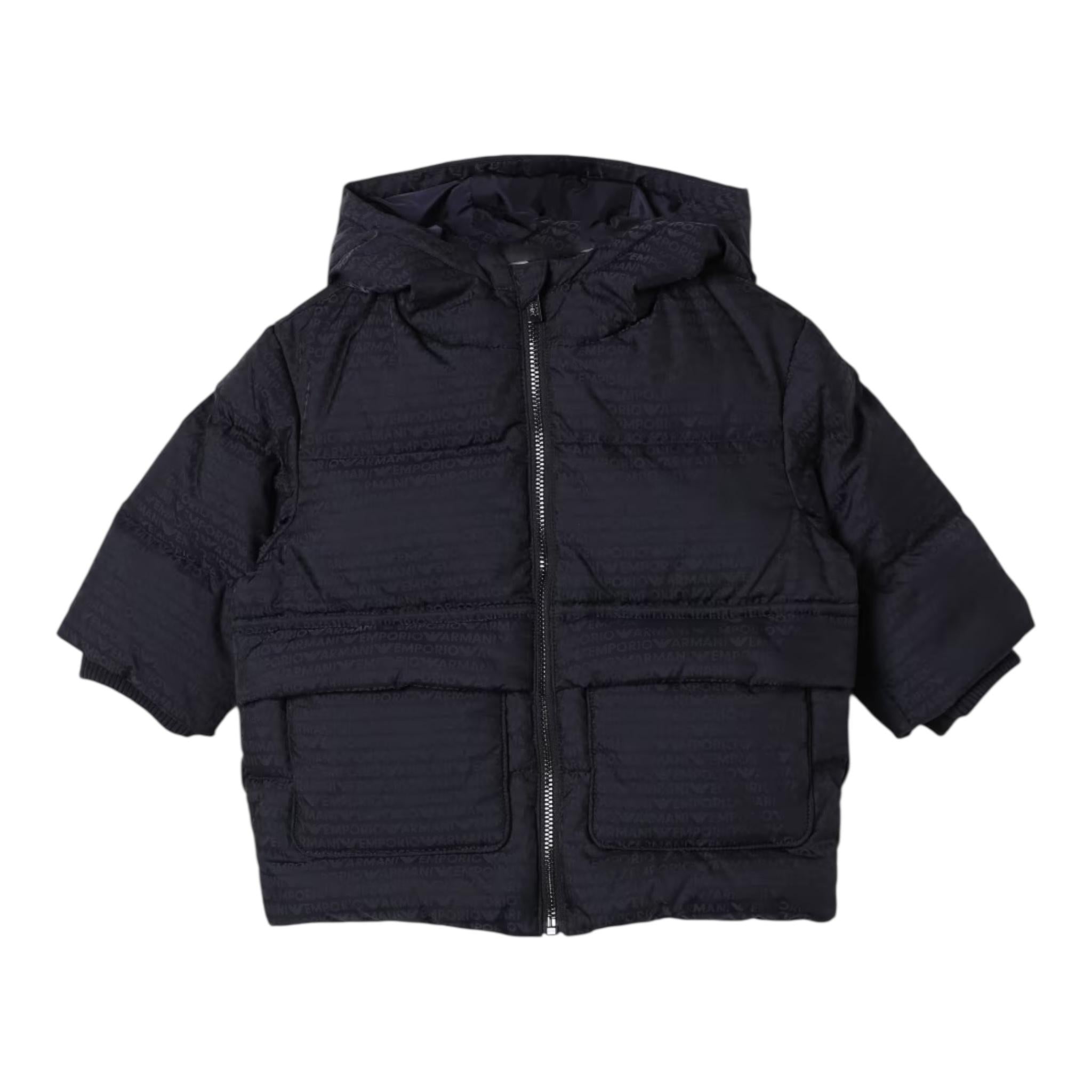 EMPORIO ARMANI giubbino tinta unita con cappuccio e loghi Blu per Neonato 6DHKJ3 BLU EMPORIO ARMANI