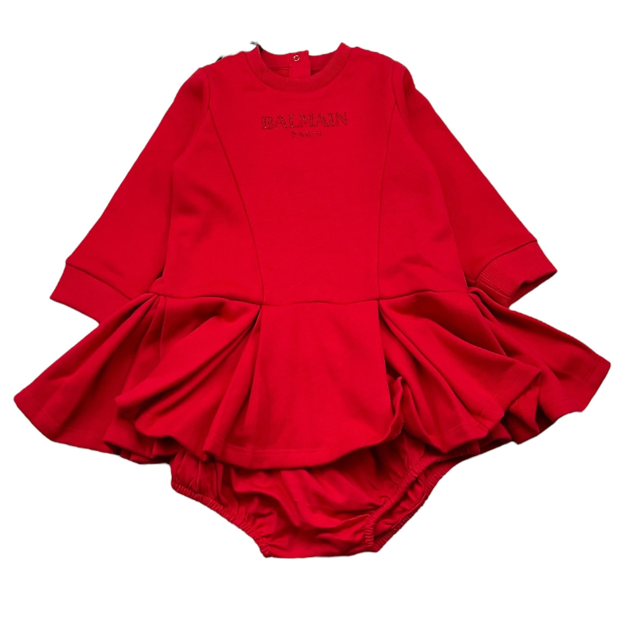 BALMAIN abito manica lunga tinta unita con culotte Rosso per Neonata BV1090 ROSSO BALMAIN