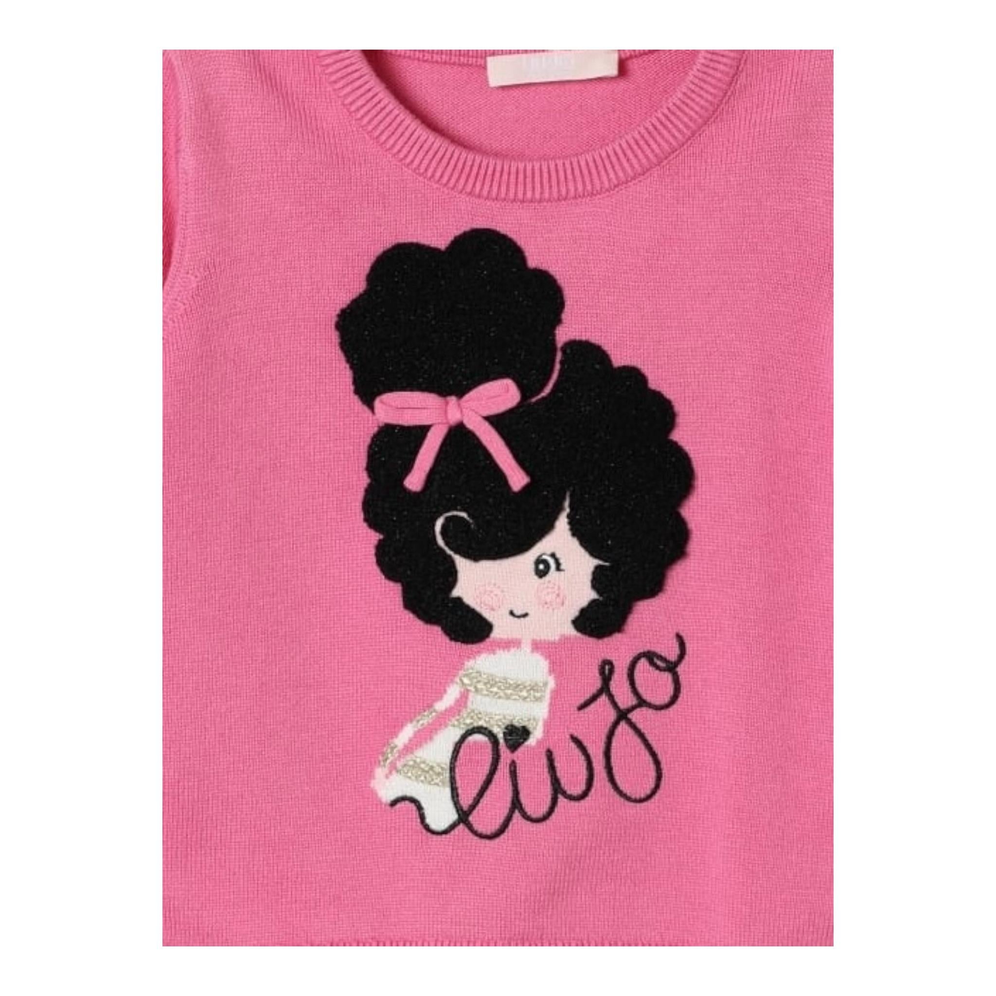 LIU JO maglia girocollo tinta unita con stampa Fuxia per Neonata KF4037MA07E FUXIA LIU JO