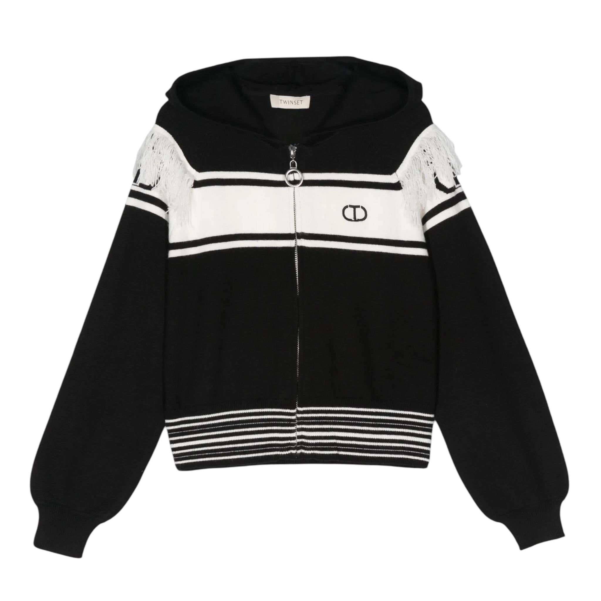 TWINSET cardigan tinta unita con zip e cappuccio Nero per Bambina 242GJ3161J NERO TWINSET