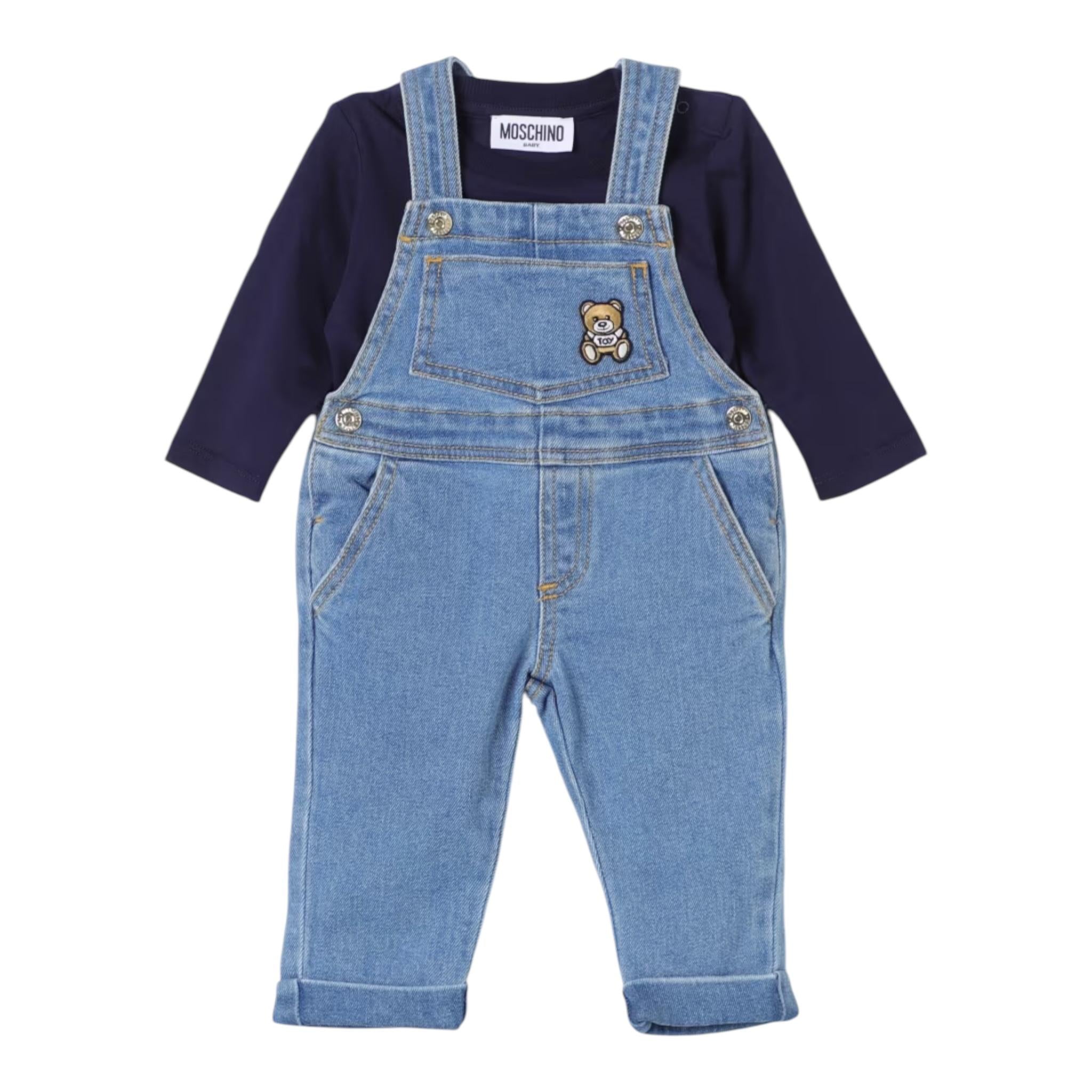 MOSCHINO completo 2 pezzi shirt-salopette in denim Azzurro per Neonato MUK04VL AZZURRO MOSCHINO