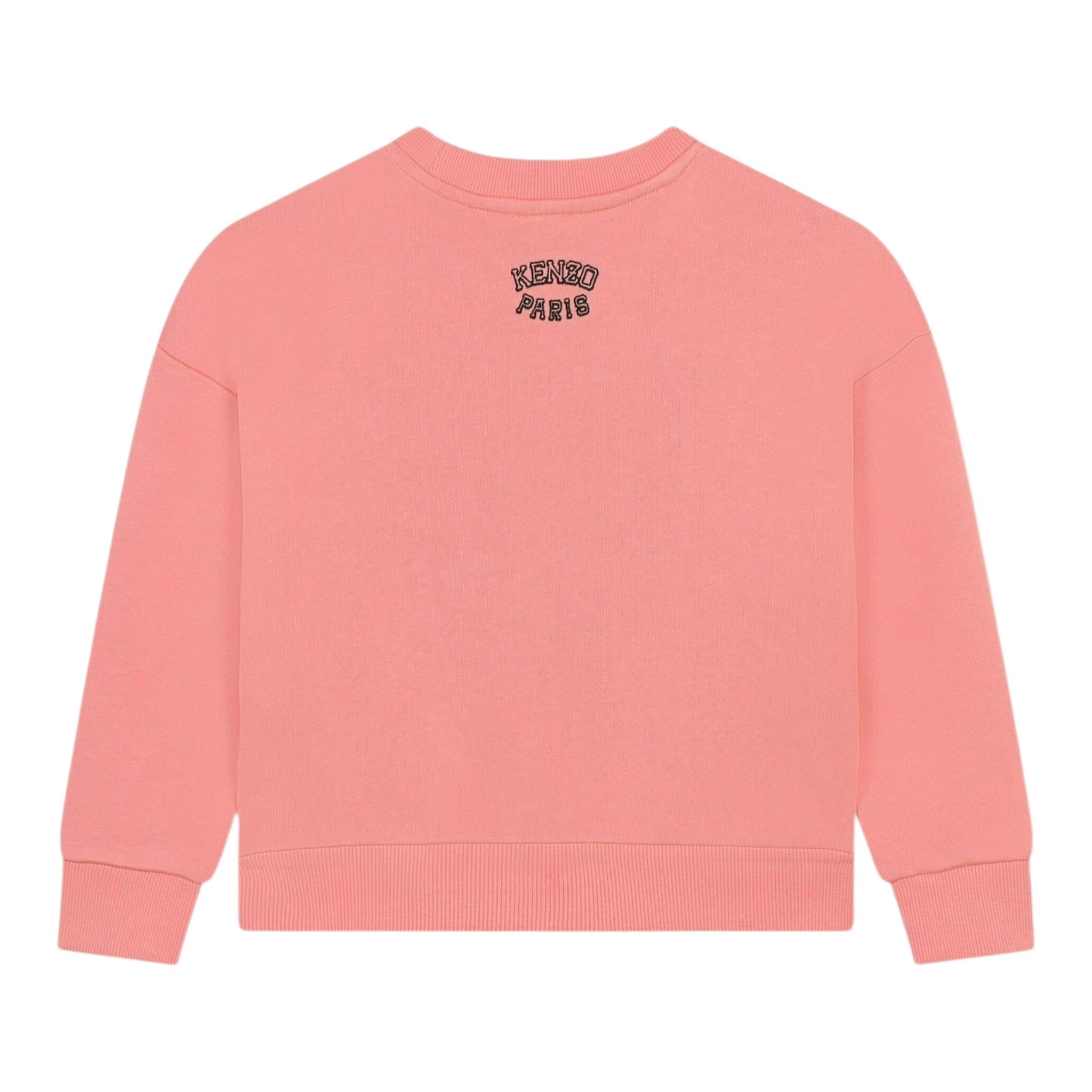 KENZO felpa chiusa girocollo tinta unita con stampa Rosa per Neonata K60692 ROSA KENZO