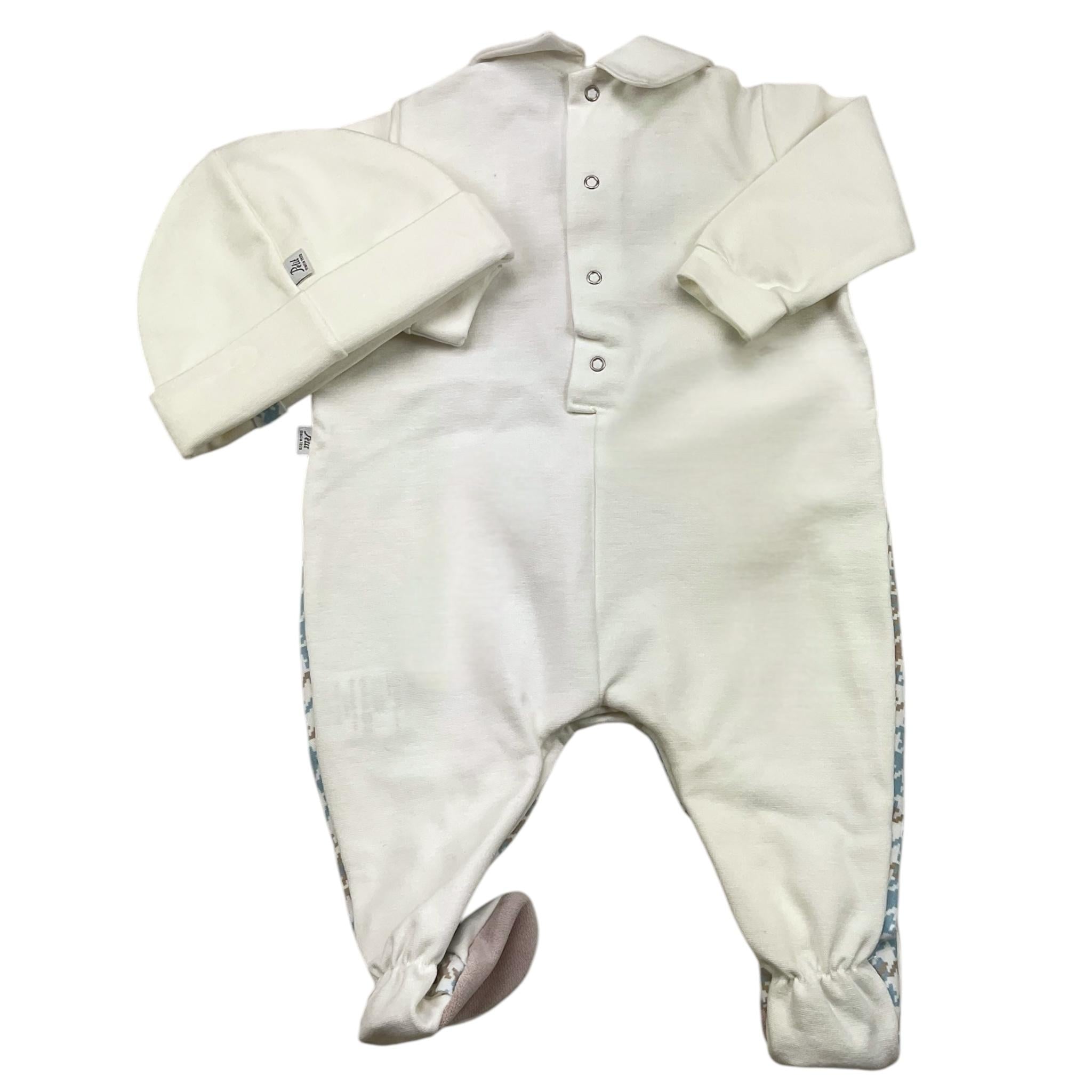 PETIT set tutina manica lunga tinta unita stampa fantasia con cappello Panna per Neonato S7116365 PANNA PETIT