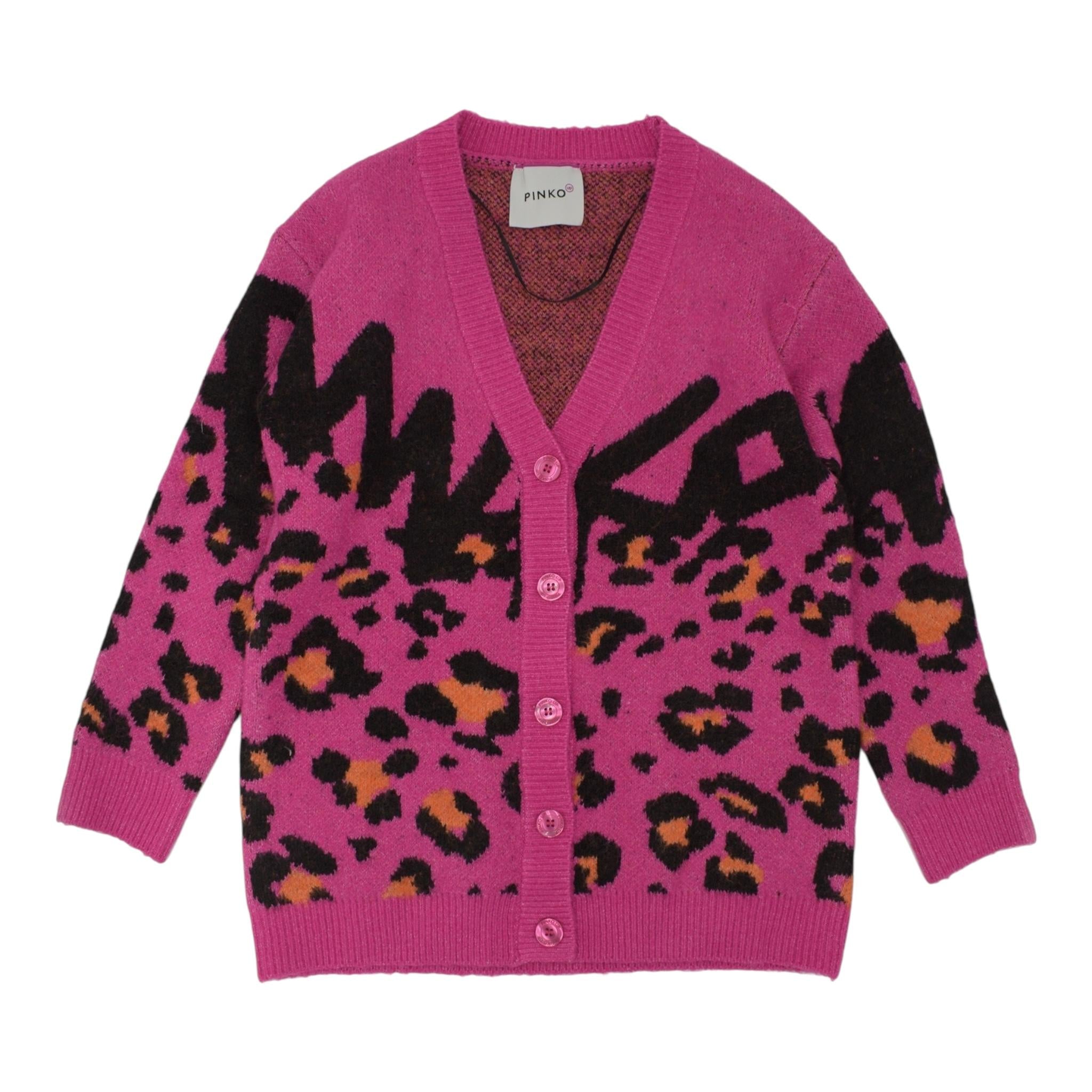 PINKO cardigan tinta unita con fantasia maculata Fuxia per Bambina F4PIJGJCA044 FUXIA PINKO