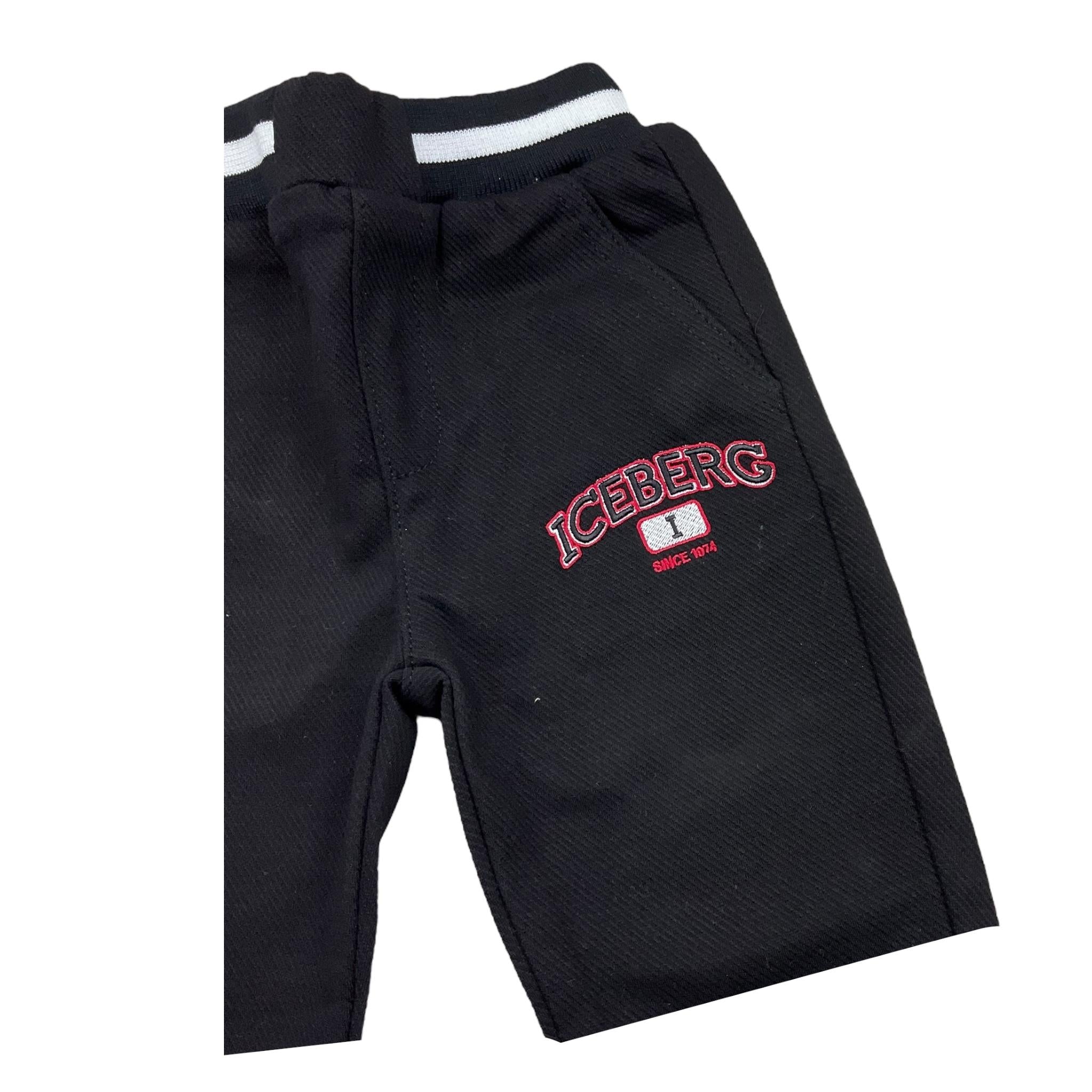 ICEBERG pantalone tuta tinta unita cn stampa logo Nero per Neonato PTICE5311B NERO ICEBERG