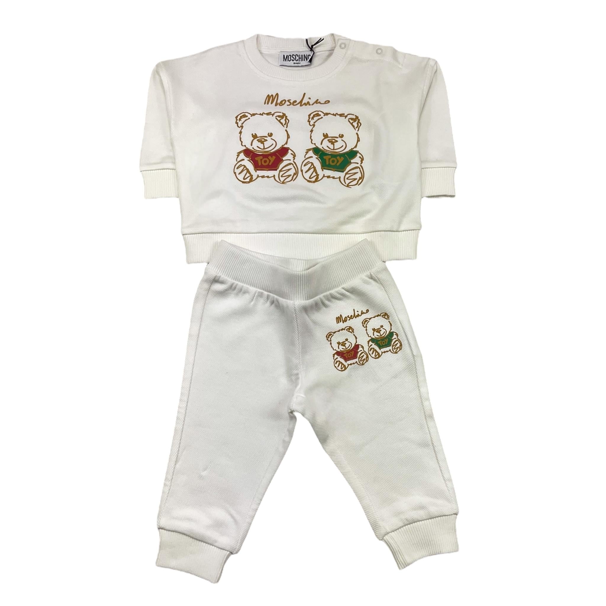 MOSCHINO completo 2 pezzi felpa-pantalone tinta unita Bianco per Neonato MPK039 BIANCO MOSCHINO