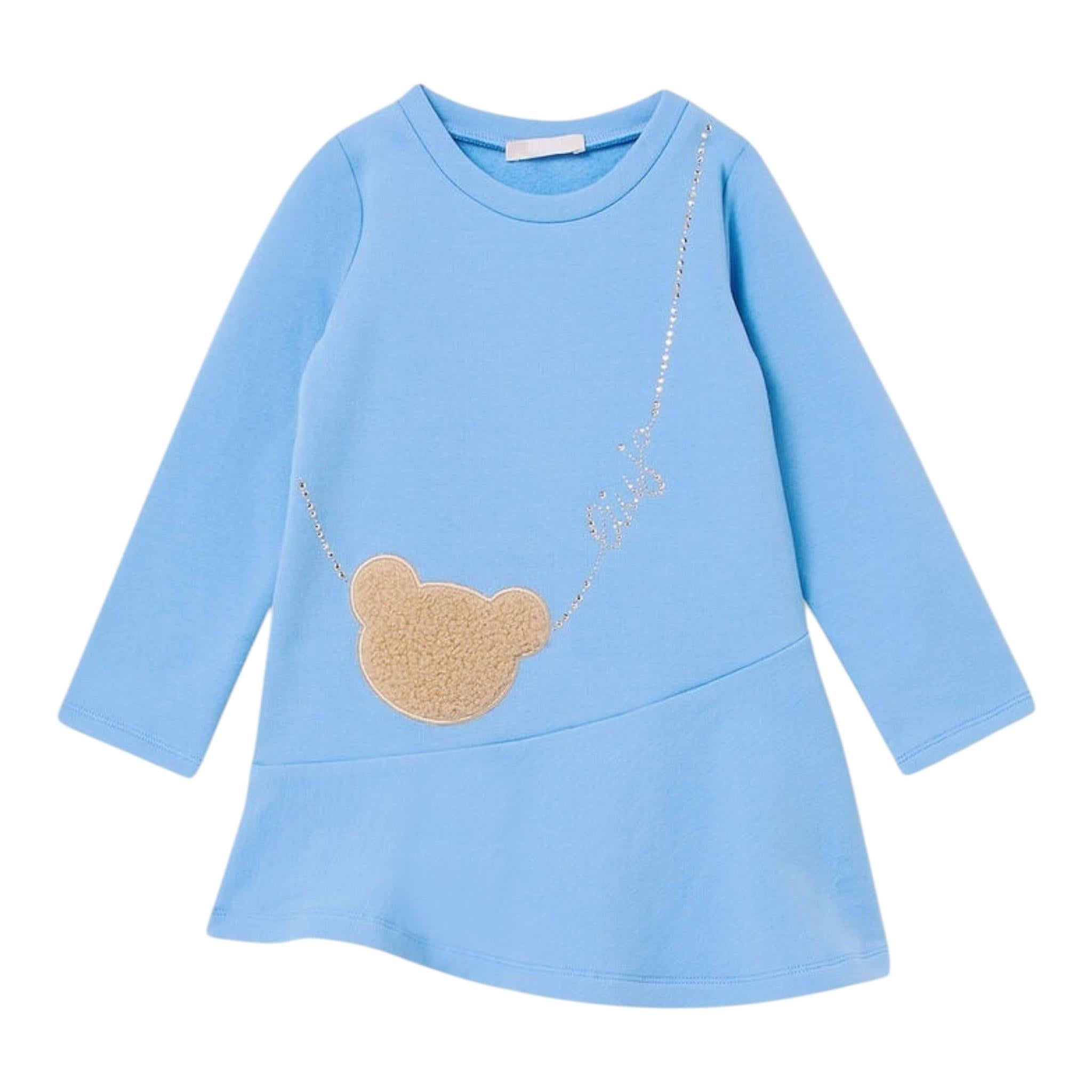 LIU JO abito in felpa girocollo tinta unita con stampa Azzurro per Bambina KF4070 AZZURRO LIU JO