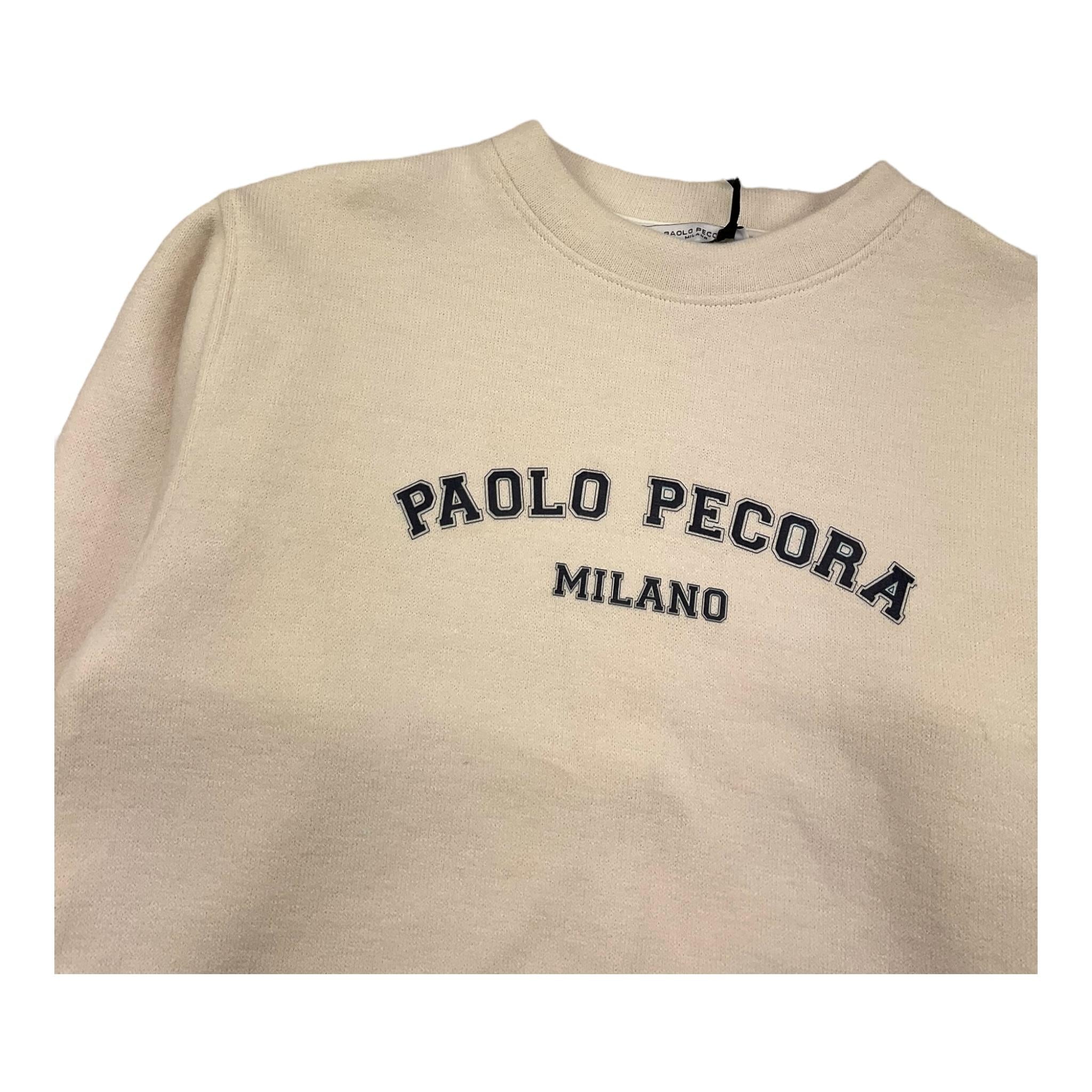 PAOLO PECORA felpa chiusa girocollo tinta unita con logo Panna per Bambino PP4138 PANNA PAOLO PECORA