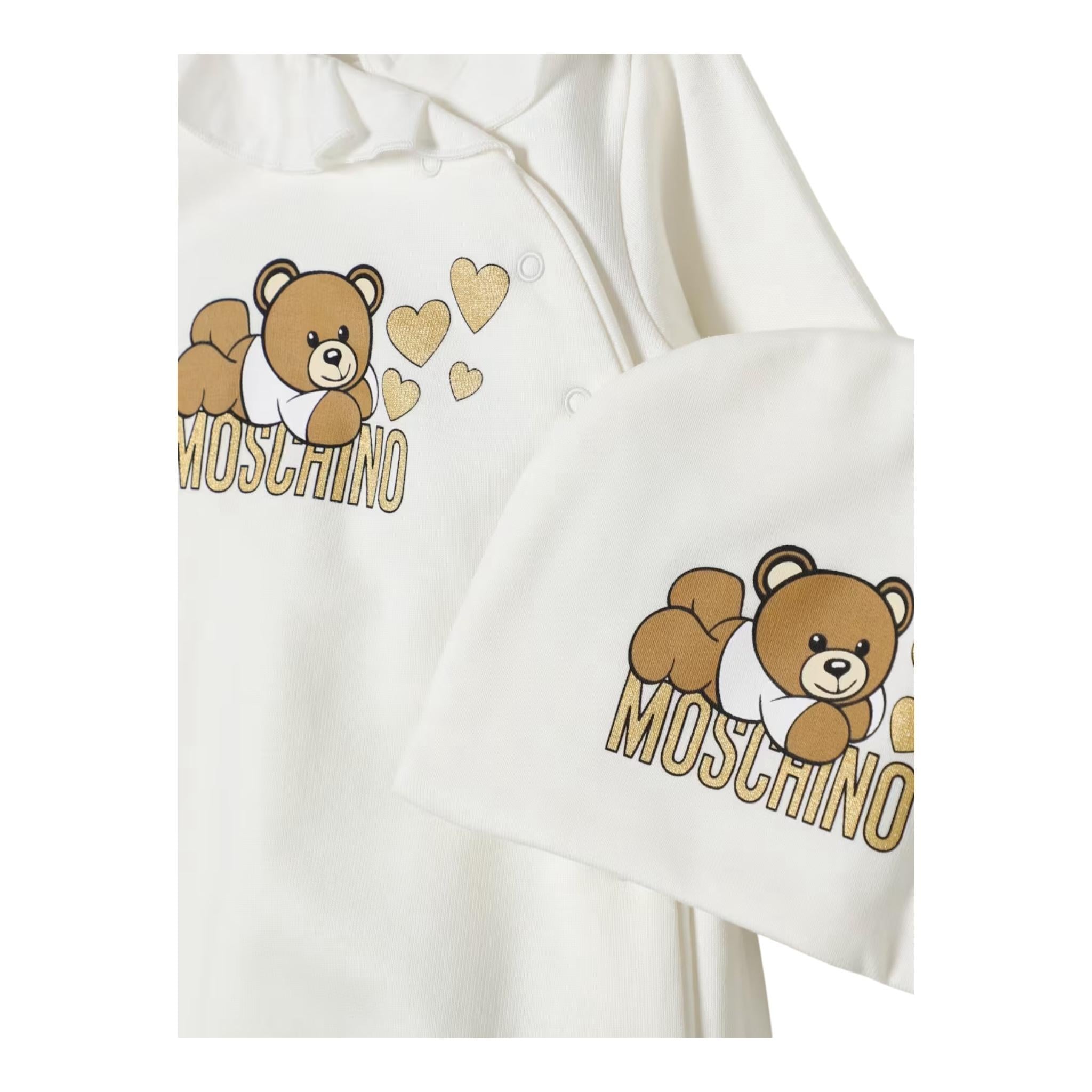 MOSCHINO tutina manica lunga tinta unita con cappello Bianco per Neonata MDY016 BIANCO MOSCHINO